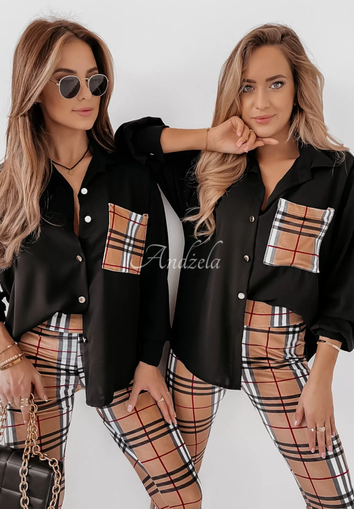 Best Sale Asymetryczna Koszula Oversize Z Kieszenia W Krate Shantala Czarna Kobieta Koszule