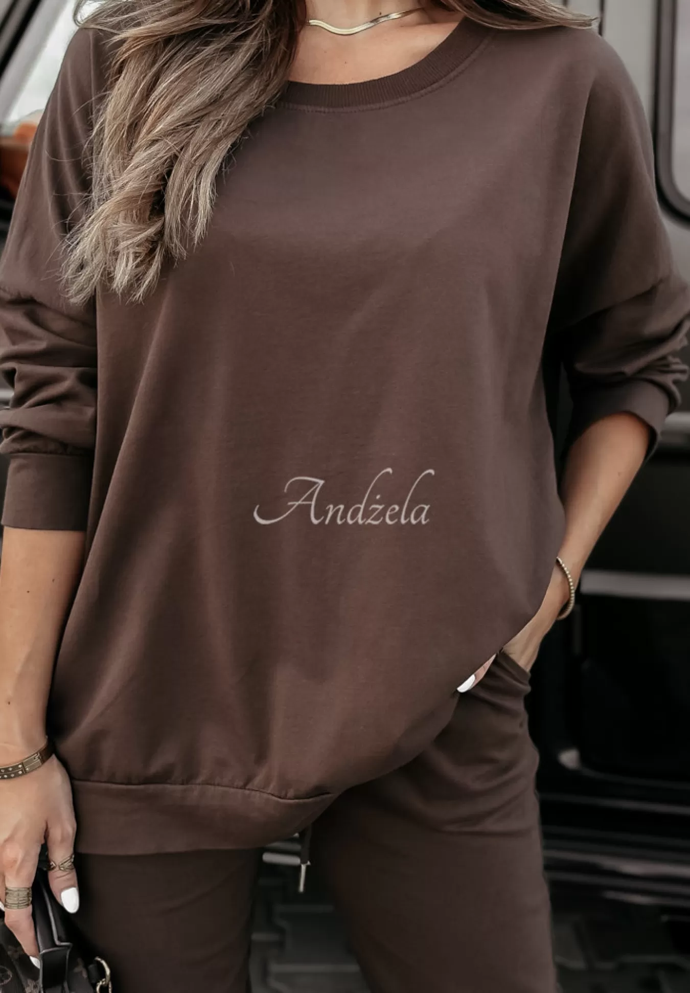 Discount Bluza Oversize Power Flex Czekoladowa Kobieta Bluzy