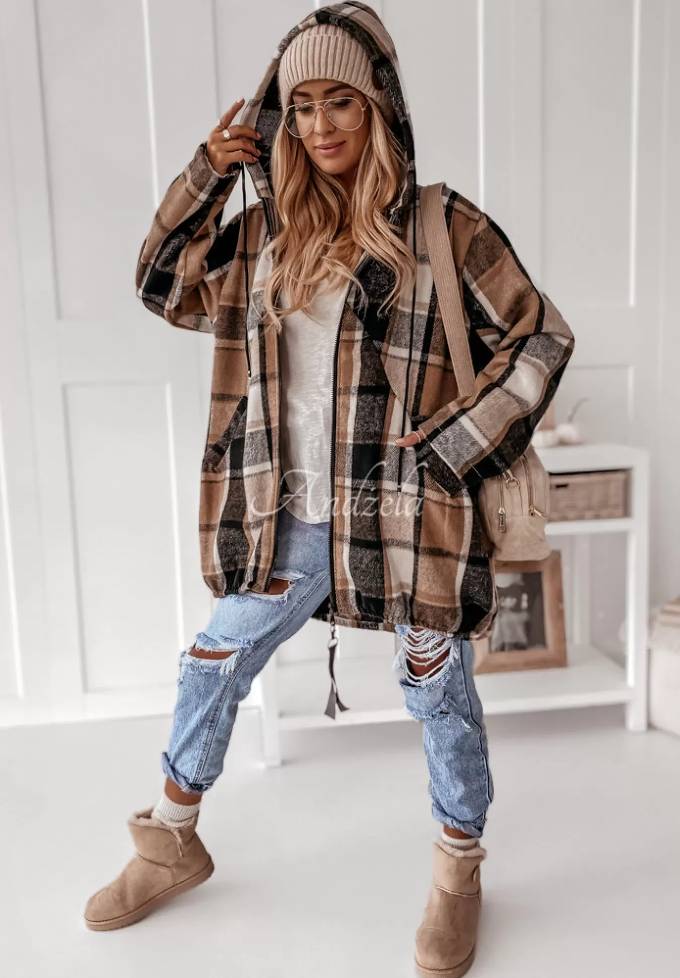 Cheap Bluza Oversize W Krate Z Kapturem Peabody Camelowa Kobieta Bluzy