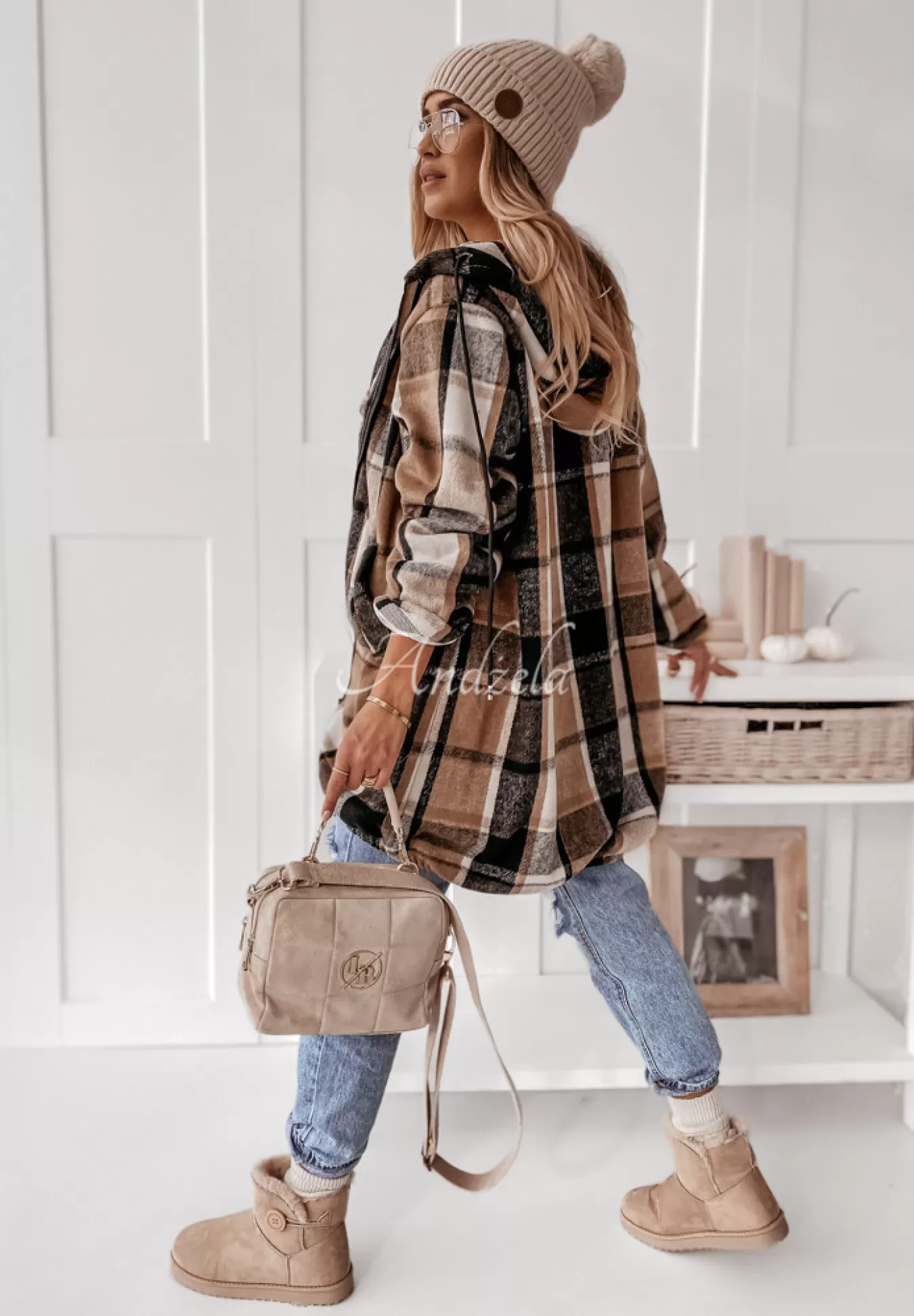 Cheap Bluza Oversize W Krate Z Kapturem Peabody Camelowa Kobieta Bluzy