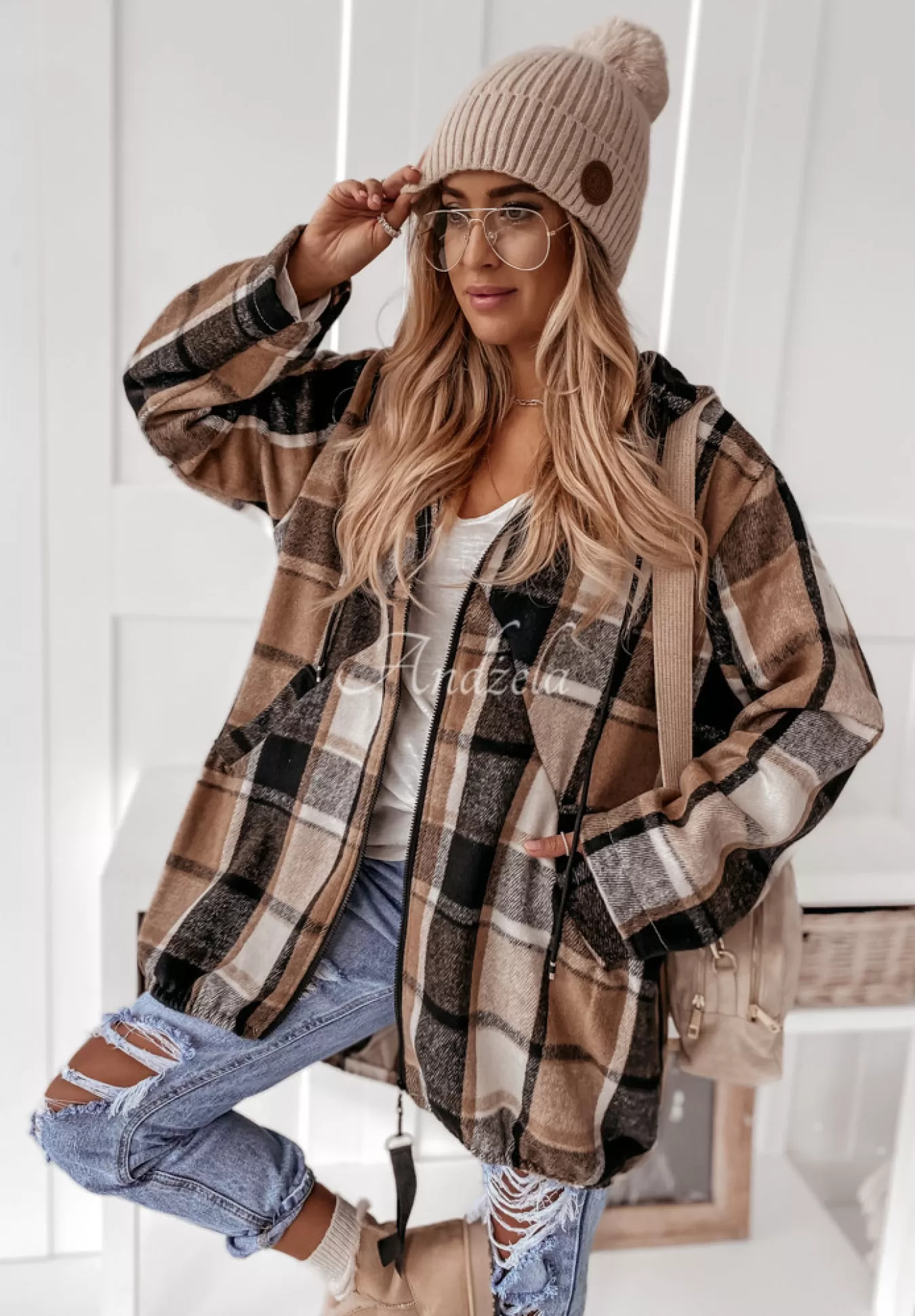 Cheap Bluza Oversize W Krate Z Kapturem Peabody Camelowa Kobieta Bluzy