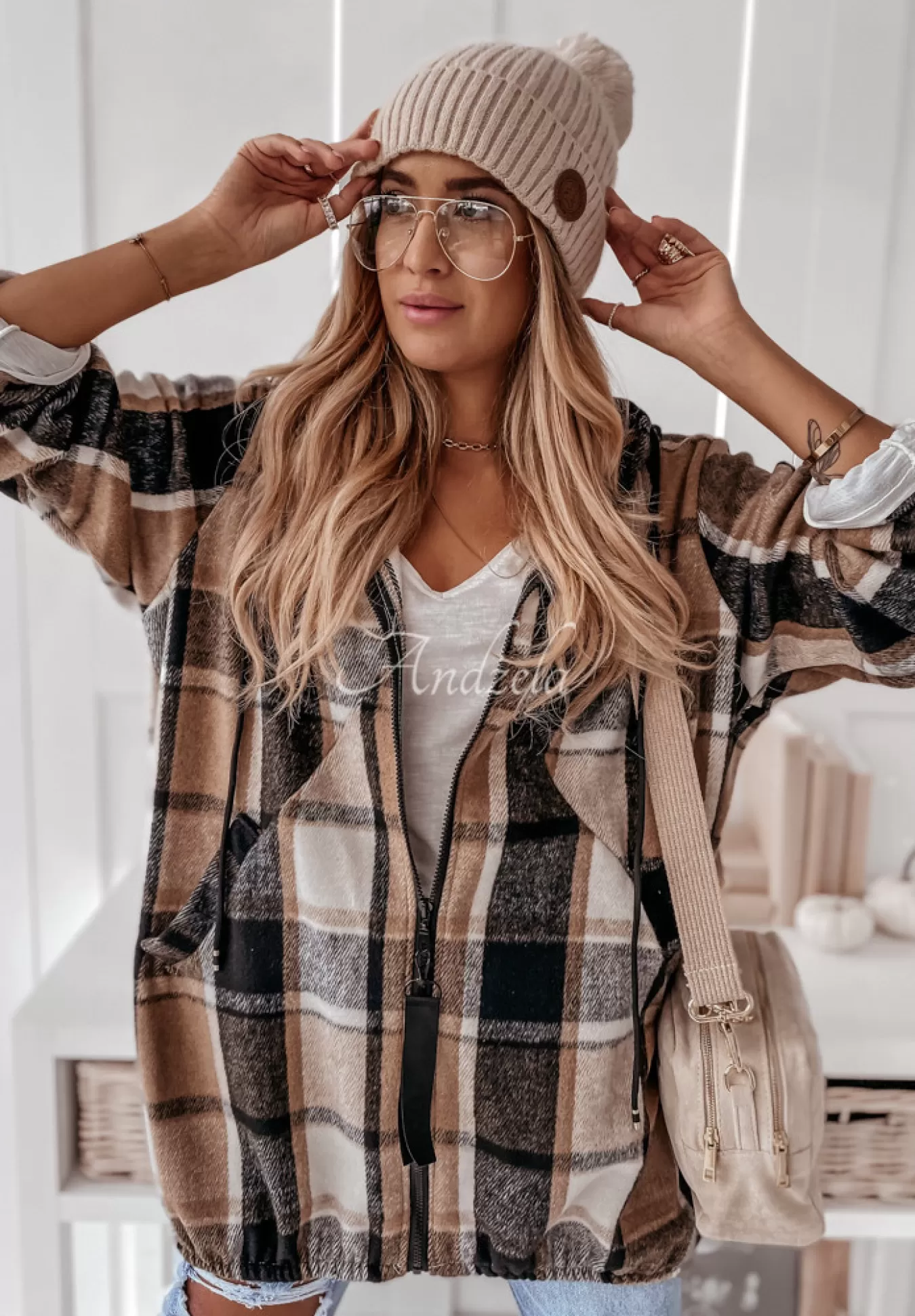 Cheap Bluza Oversize W Krate Z Kapturem Peabody Camelowa Kobieta Bluzy