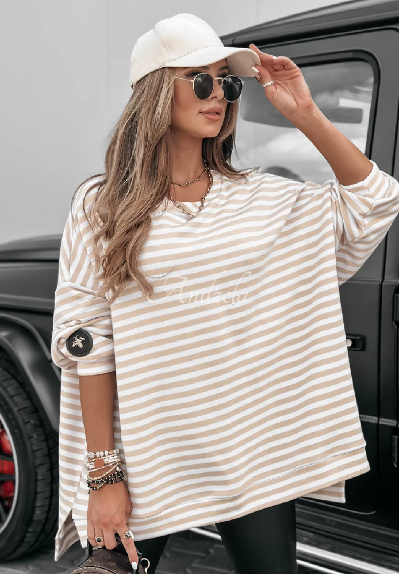 Discount Bluza Oversize W Paski Stripes All The Ultimate Bialo-Bezowa Kobieta Bluzy