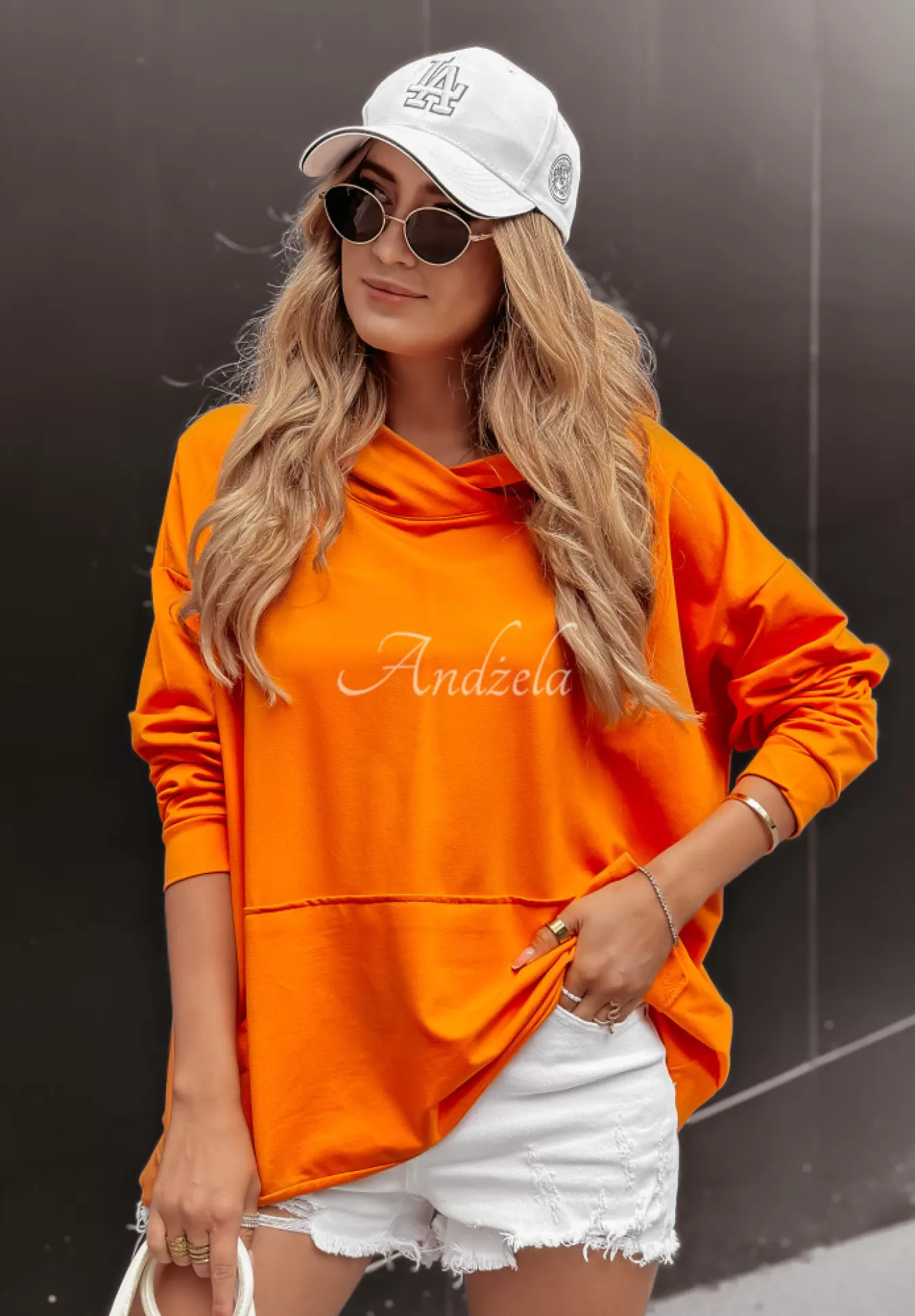 New Bluza Oversize Z Kapturem Limitless Neonowy Pomaranczowy Kobieta Bluzy