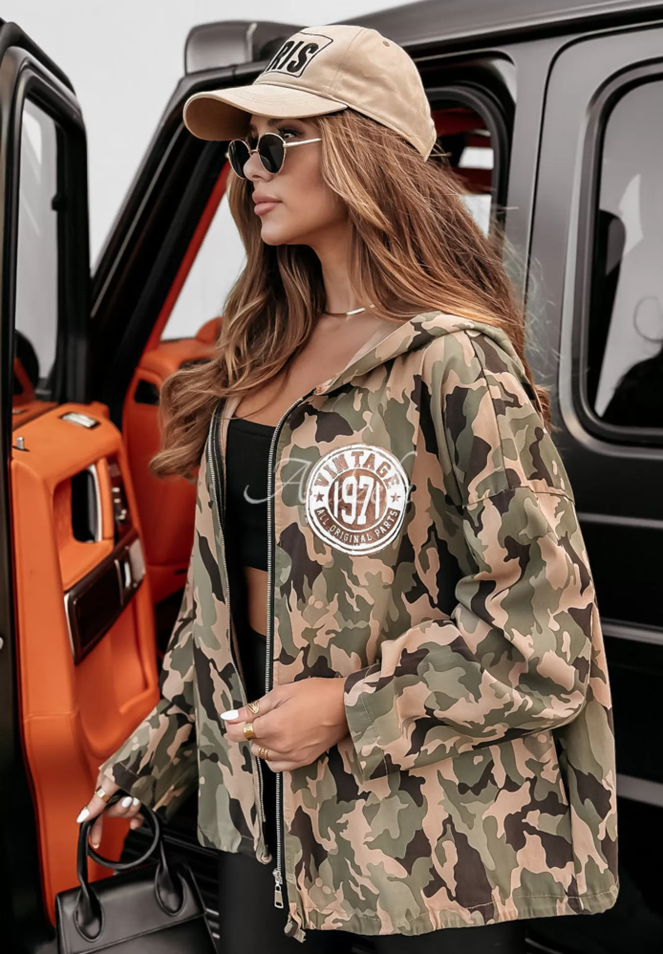 Best Sale Bluza We Wzor Moro Vintage Look Camelowa Kobieta Bluzy