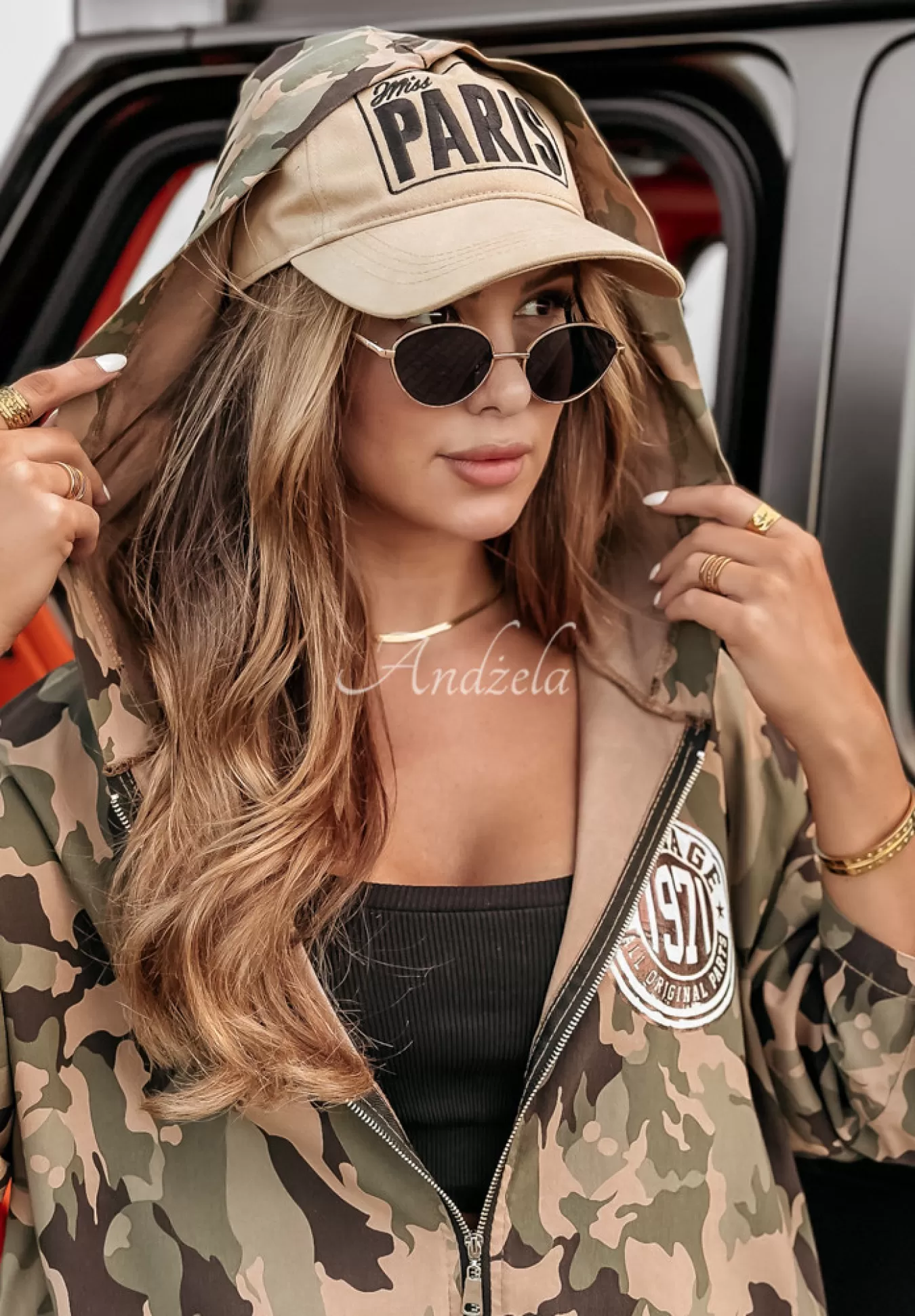 Best Sale Bluza We Wzor Moro Vintage Look Camelowa Kobieta Bluzy