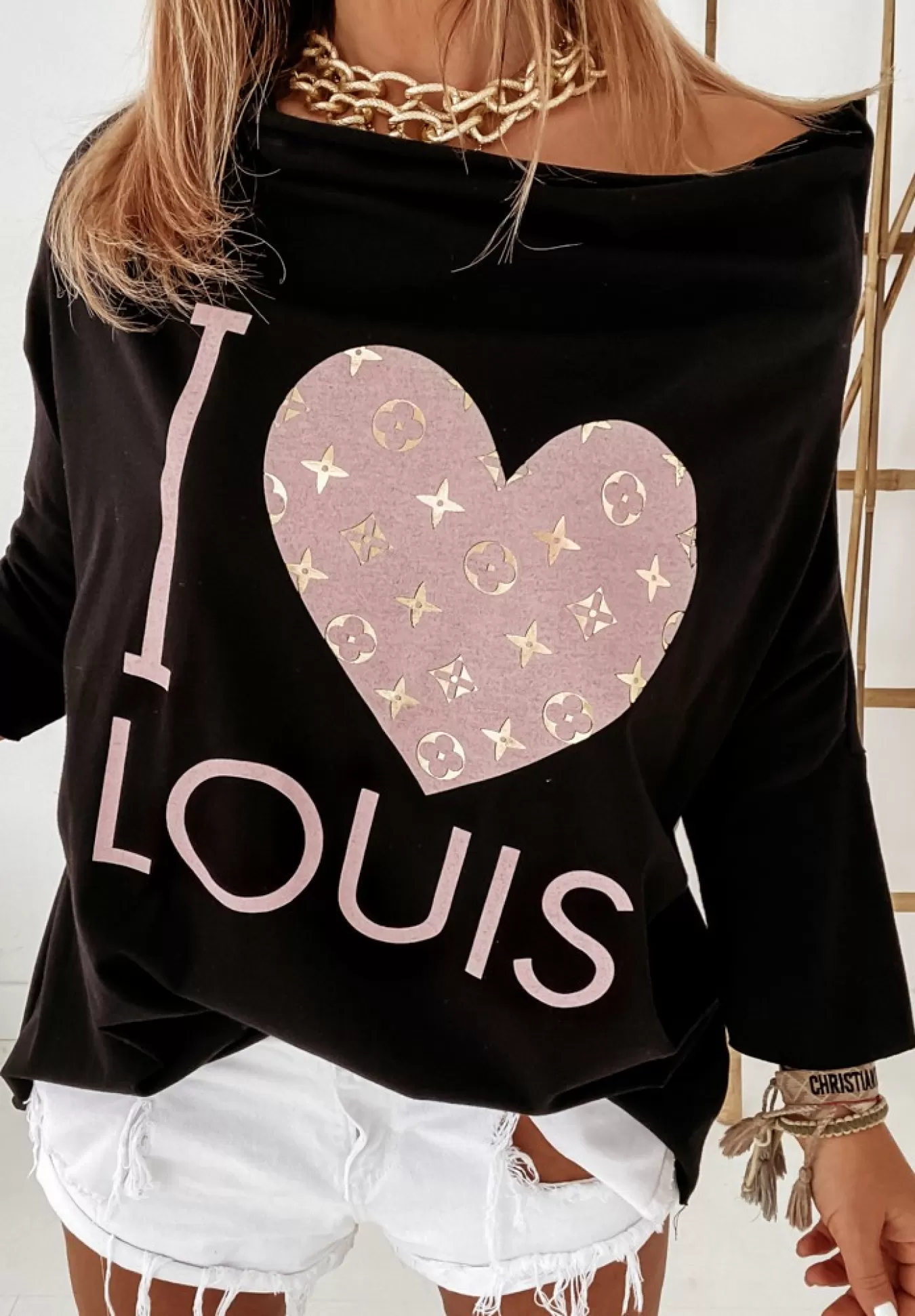 Sale Bluzka Oversize Z Nadrukiem I Love Louis Czarna Kobieta Bluzki