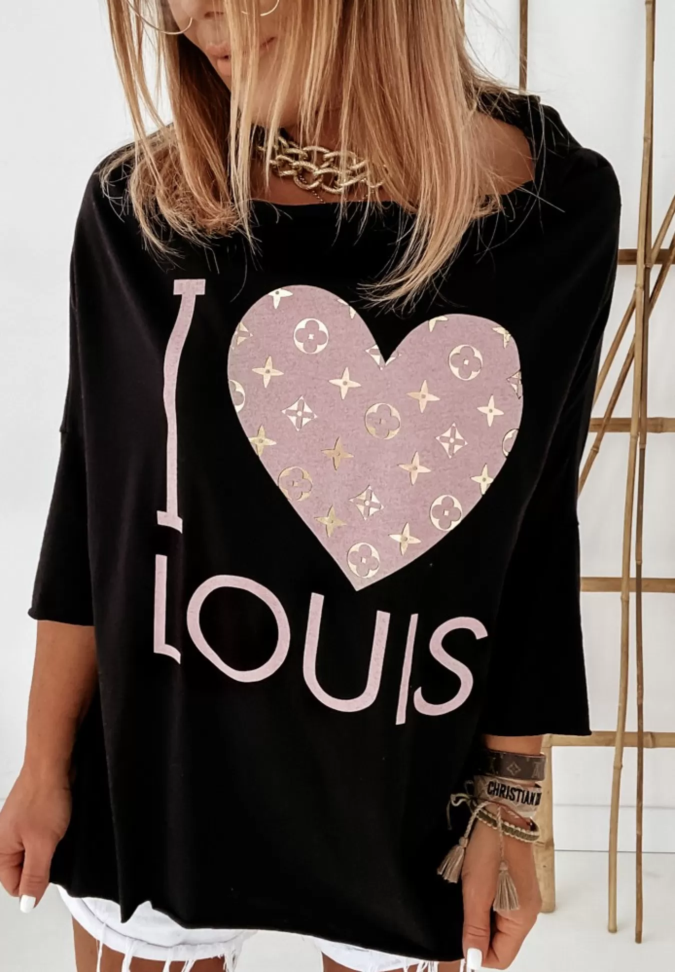 Sale Bluzka Oversize Z Nadrukiem I Love Louis Czarna Kobieta Bluzki