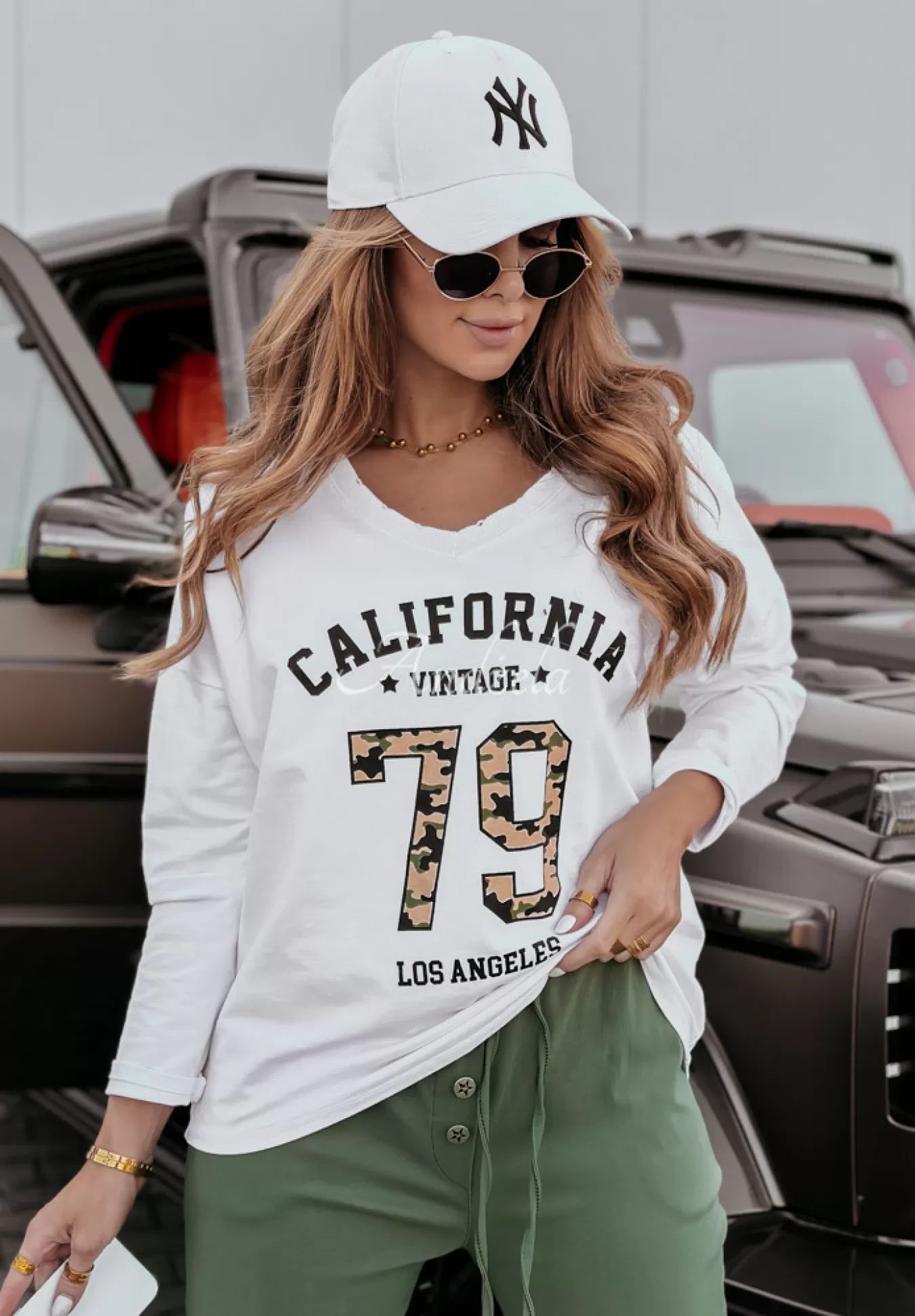 Clearance Bluzka Z Nadrukiem California Los Angeles Ecru Kobieta Bluzki