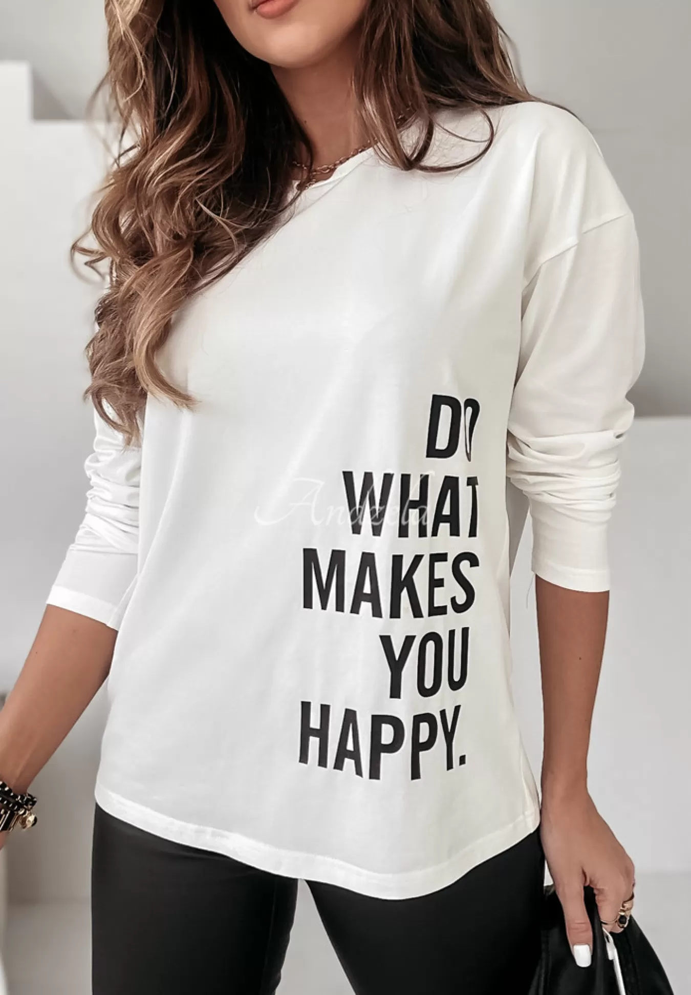 Best Sale Bluzka Z Nadrukiem Do What Makes You Happy Ecru Kobieta Bluzki