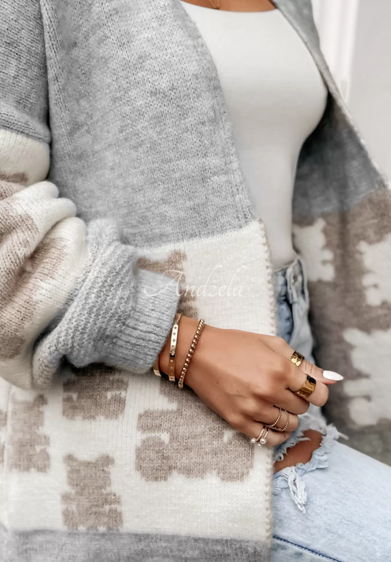 Best Sale Dlugi Kardigan Oversize W Misie Teddy Lover Szary Kobieta Kardigany