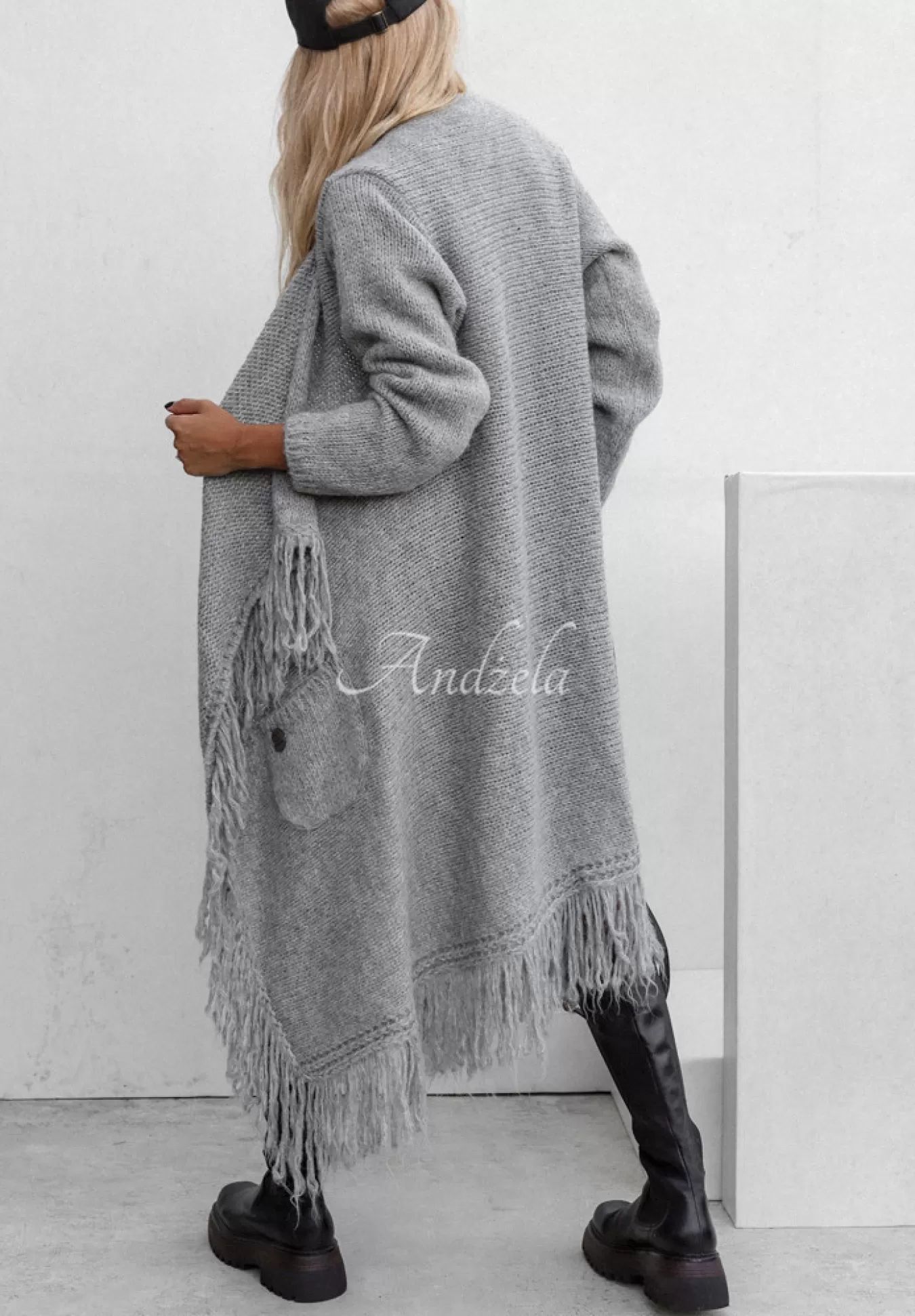 Sale Dlugi Kardigan Oversize Z Fredzlami Cocomore My Soulmate Szary Kobieta Kardigany