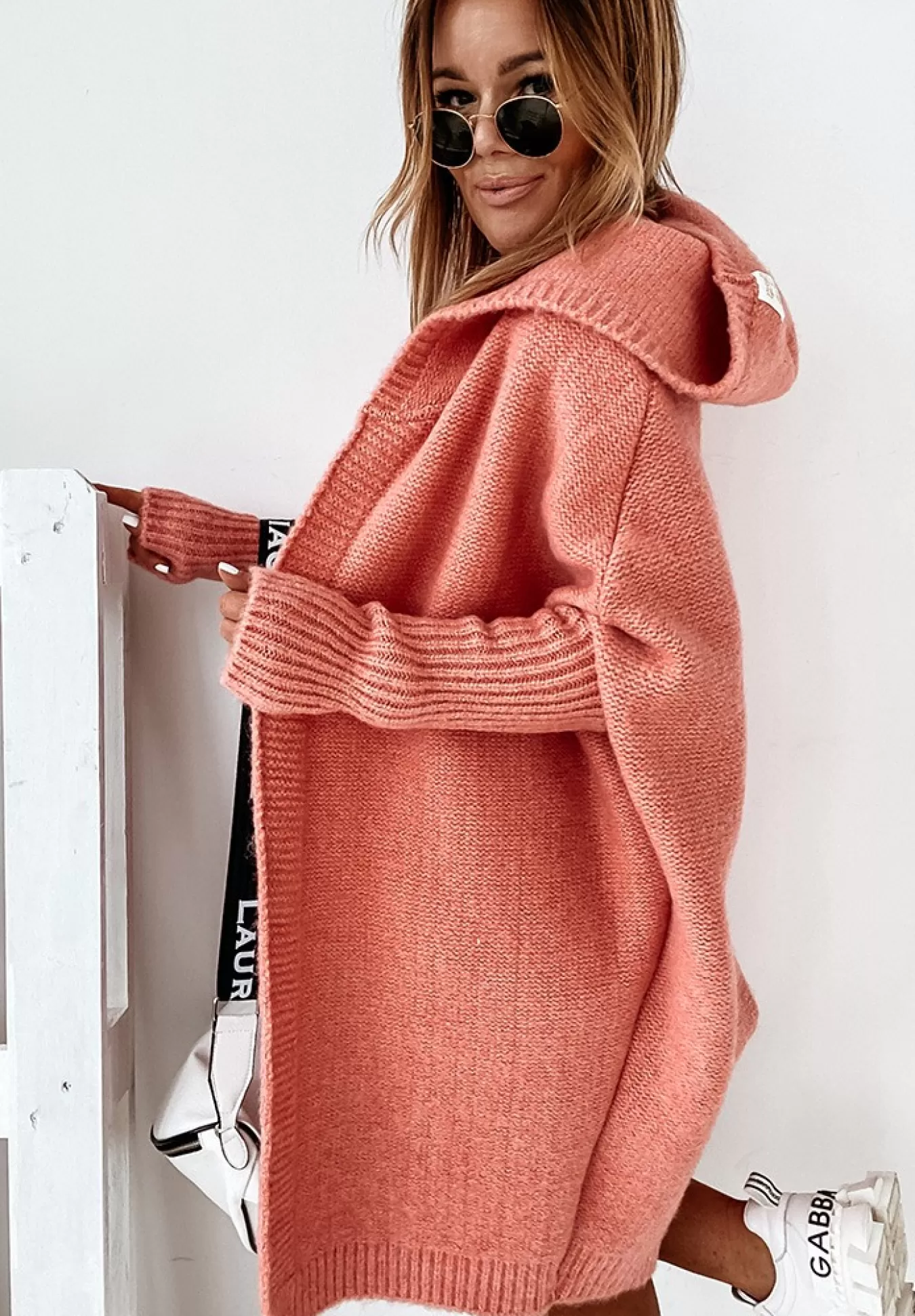 Cheap Dlugi Kardigan Oversize Z Kapturem Montevista Koralowy Kobieta Kardigany