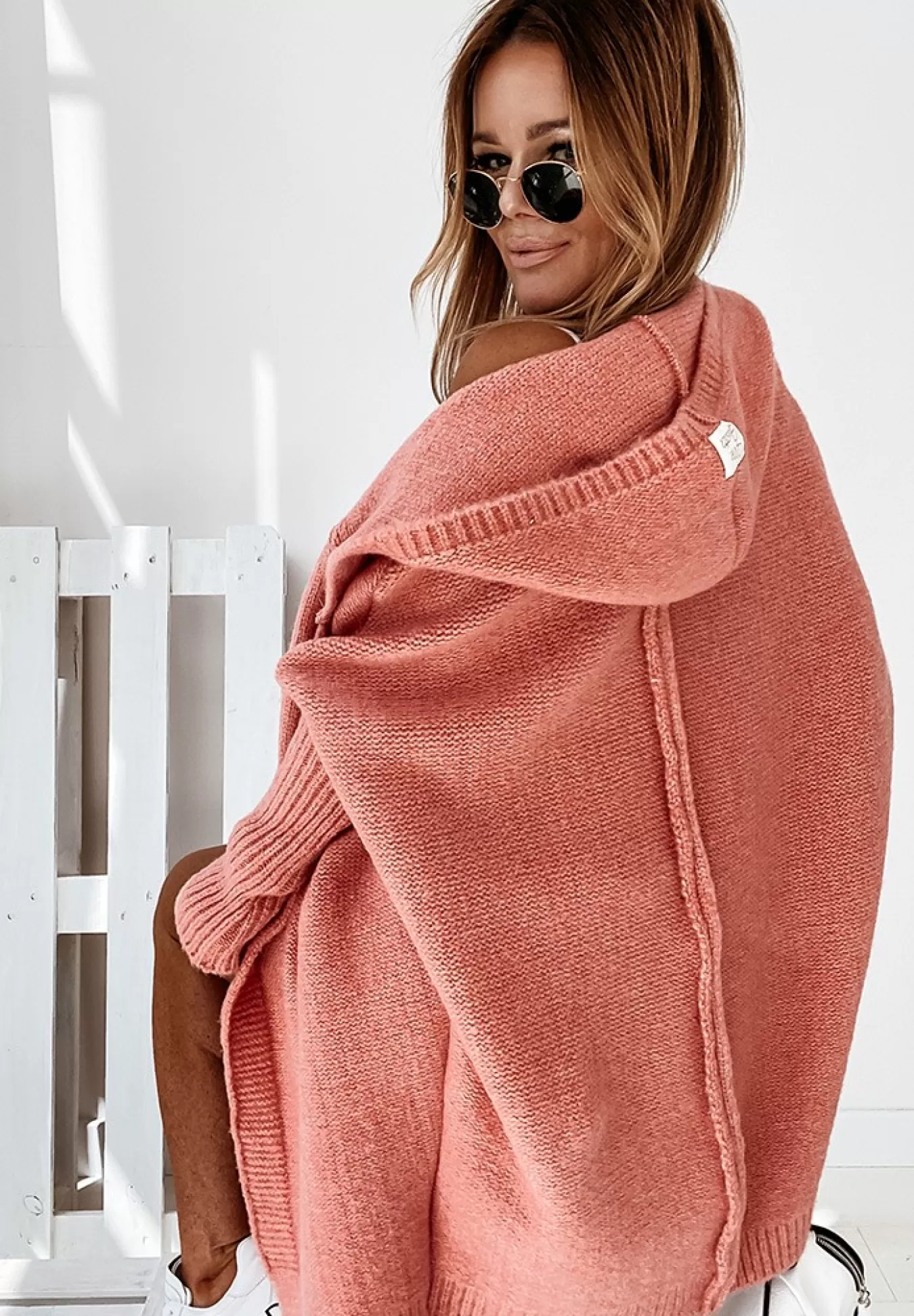 Cheap Dlugi Kardigan Oversize Z Kapturem Montevista Koralowy Kobieta Kardigany