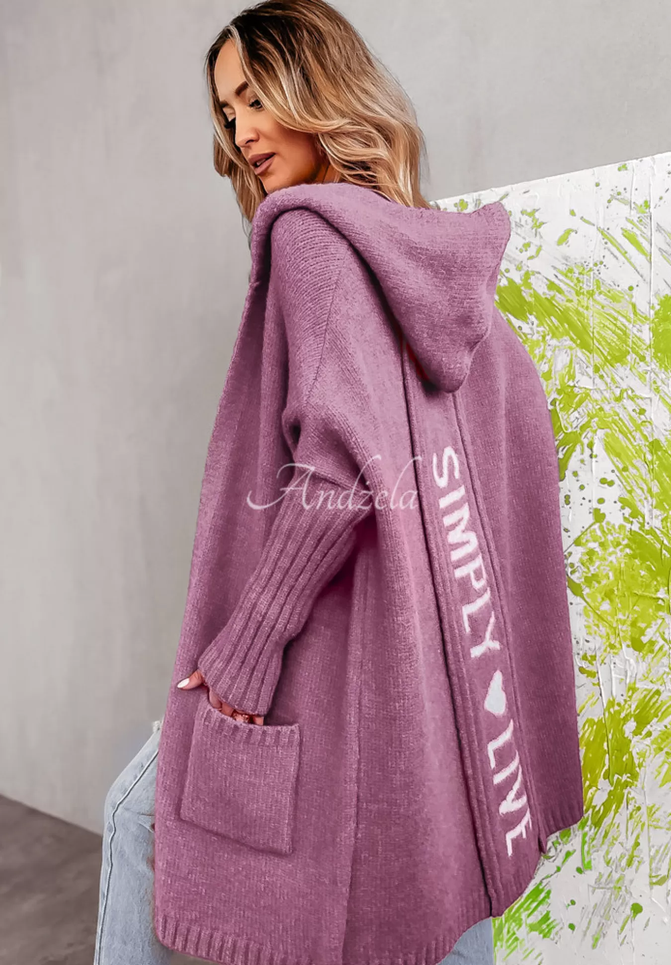 Cheap Dlugi Kardigan Oversize Z Kapturem Simply Live Liliowy Kobieta Kardigany