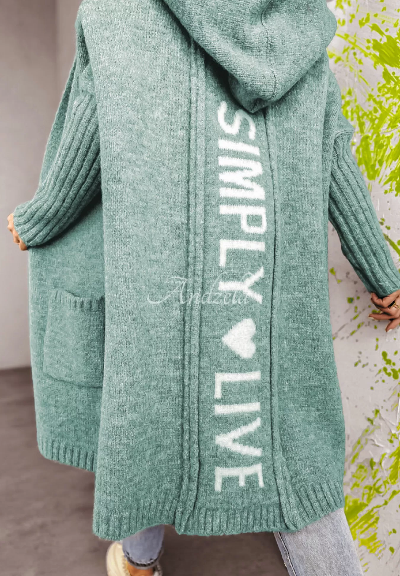 Flash Sale Dlugi Kardigan Oversize Z Kapturem Simply Live Morski Kobieta Kardigany