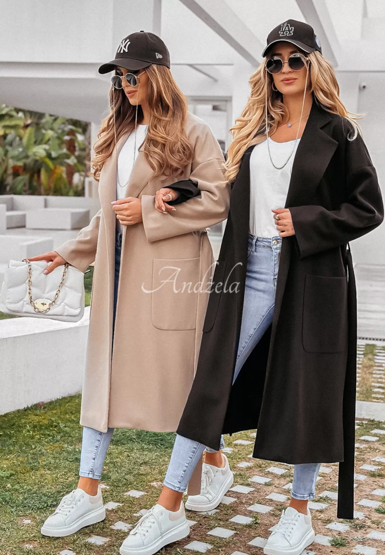Outlet Dlugi Plaszcz Oversize Z Paskiem Less Is More Czarny Kobieta Płaszcze