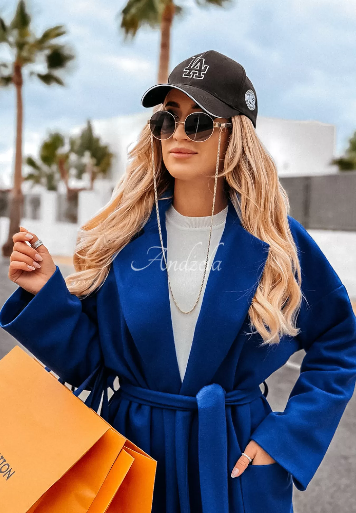 Fashion Dlugi Plaszcz Oversize Z Paskiem Less Is More Kobaltowy Kobieta Płaszcze