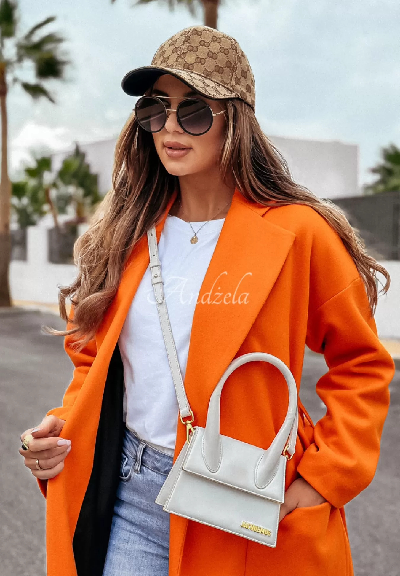 Fashion Dlugi Plaszcz Oversize Z Paskiem Less Is More Pomaranczowy Kobieta Płaszcze