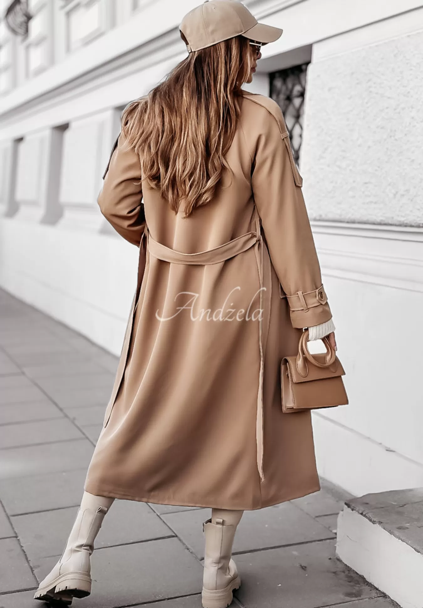 Clearance Dlugi Plaszcz Trencz Z Paskiem Season Of The Soul Camelowy Kobieta Płaszcze