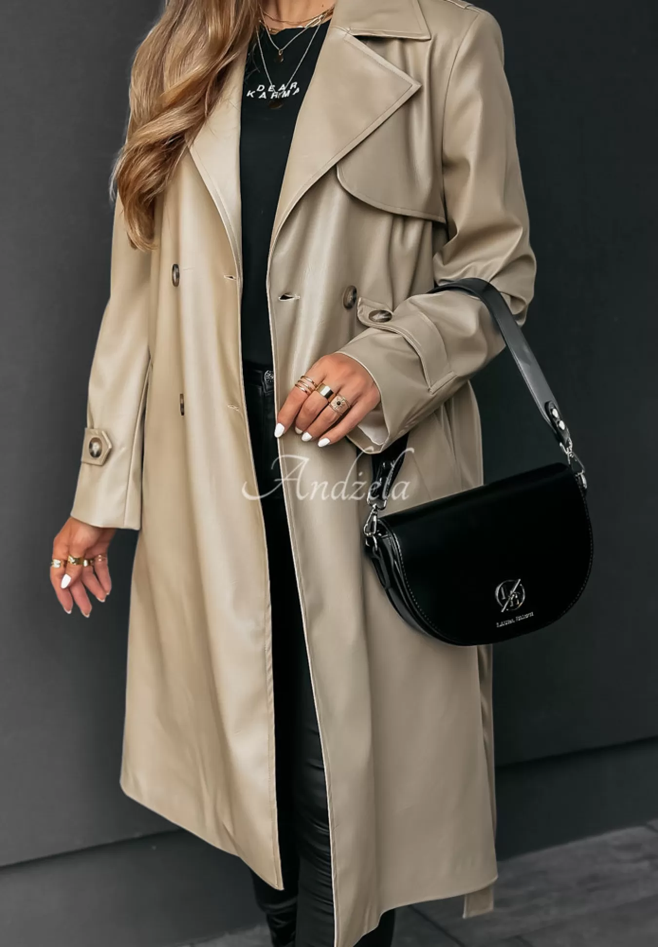 Discount Dlugi Plaszcz Z Imitacji Skory Fall Into Style Bezowy Kobieta Płaszcze