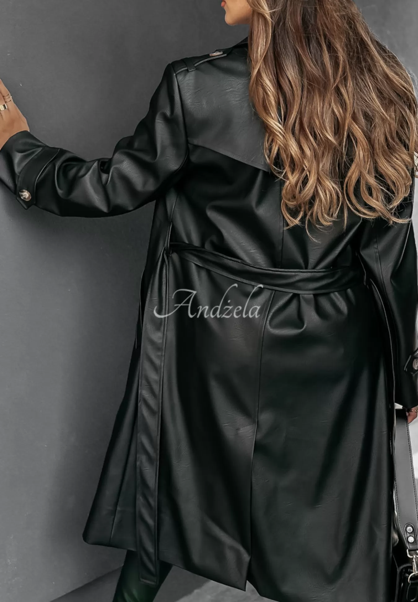 Cheap Dlugi Plaszcz Z Imitacji Skory Fall Into Style Czarny Kobieta Płaszcze