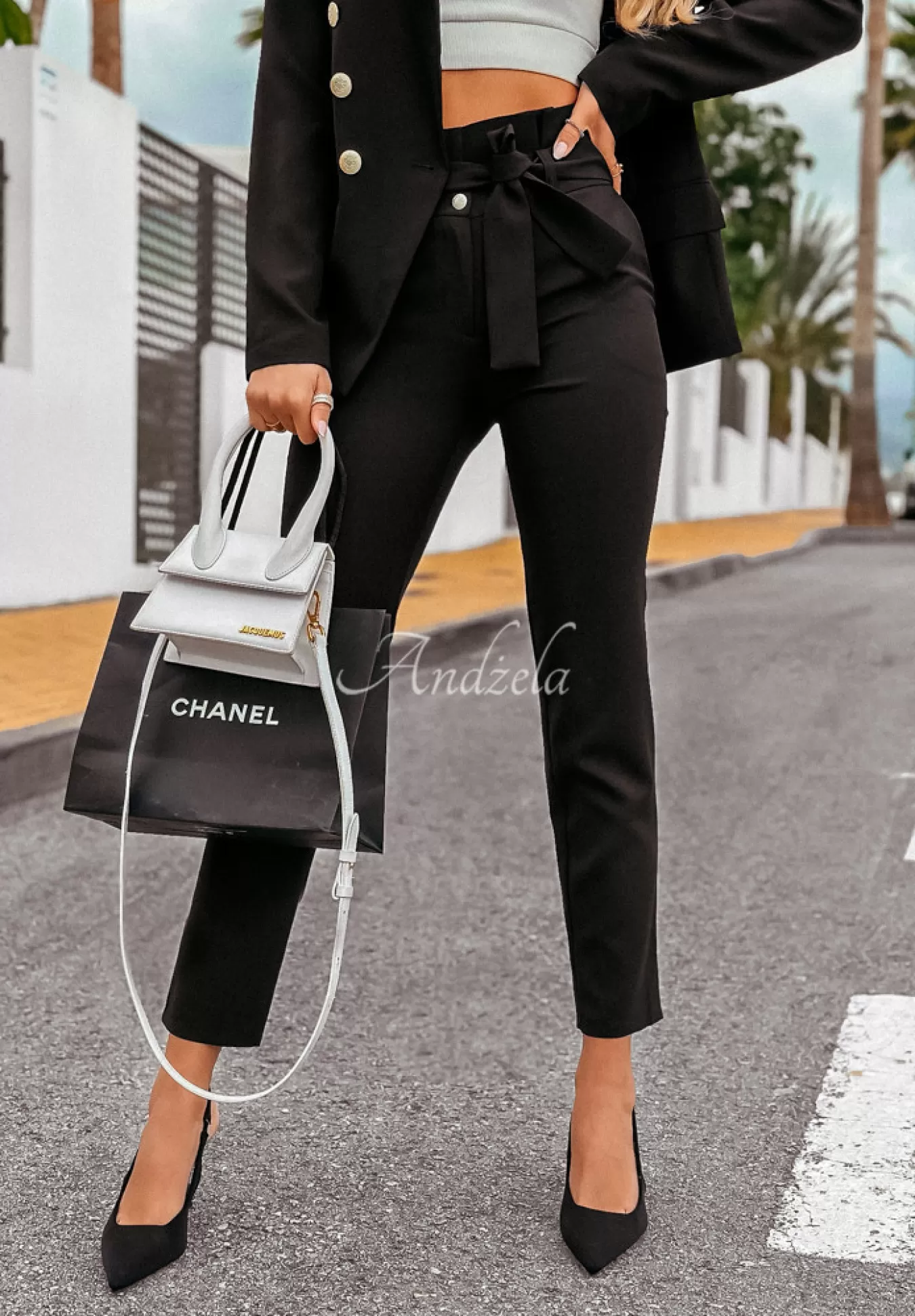Best Sale Eleganckie Spodnie Z Paskiem I Want It, I Got It Czarne Kobieta Garnitury
