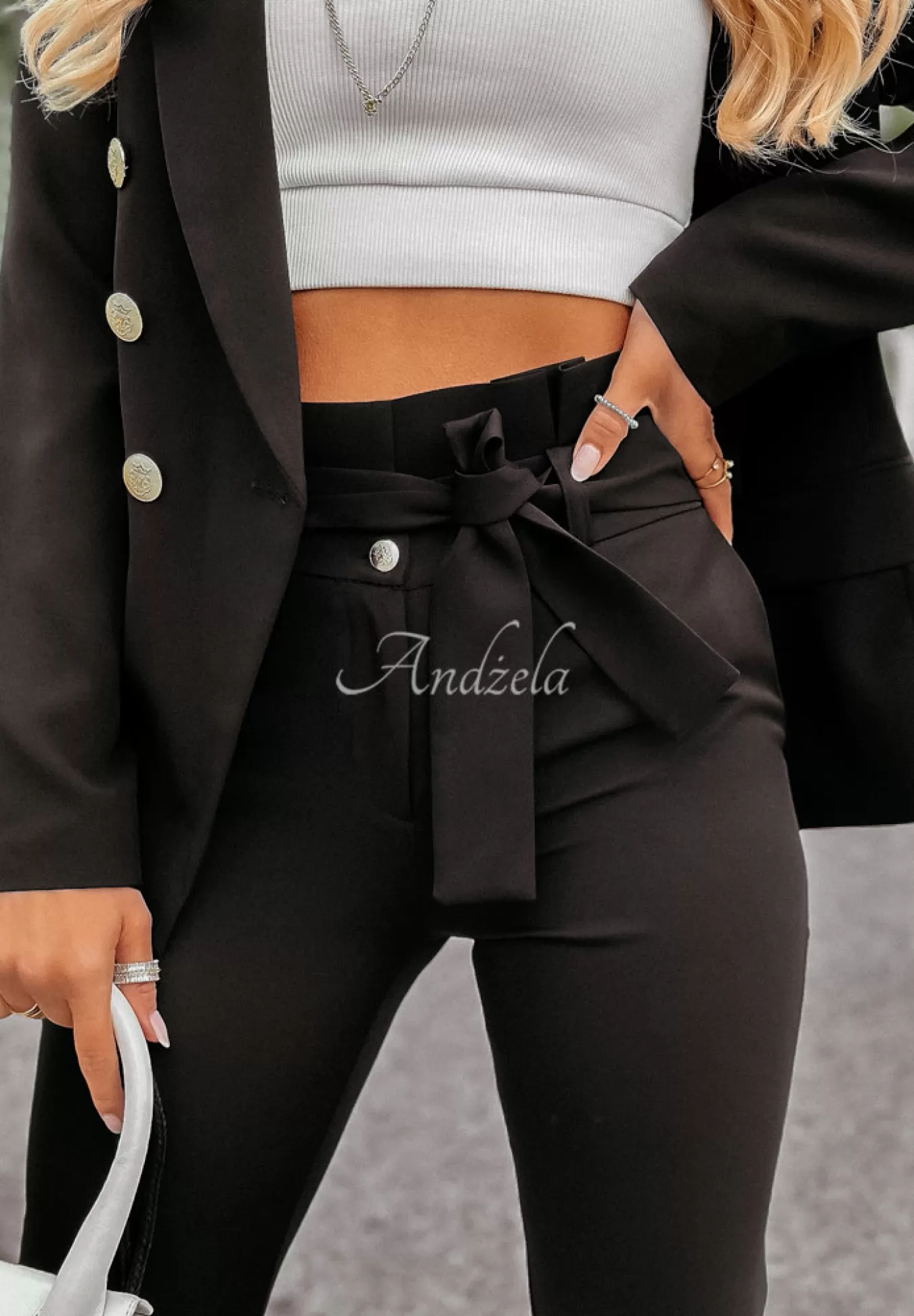 Best Sale Eleganckie Spodnie Z Paskiem I Want It, I Got It Czarne Kobieta Garnitury