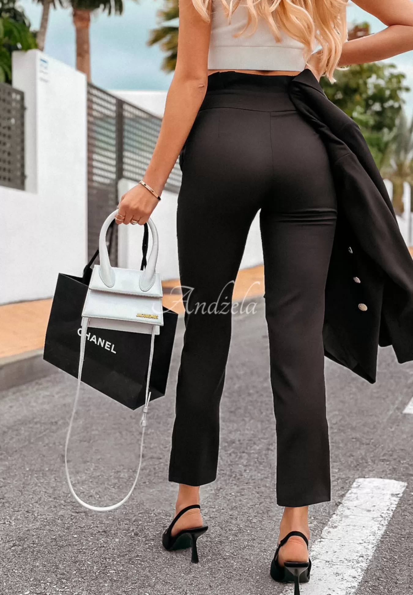 Best Sale Eleganckie Spodnie Z Paskiem I Want It, I Got It Czarne Kobieta Garnitury