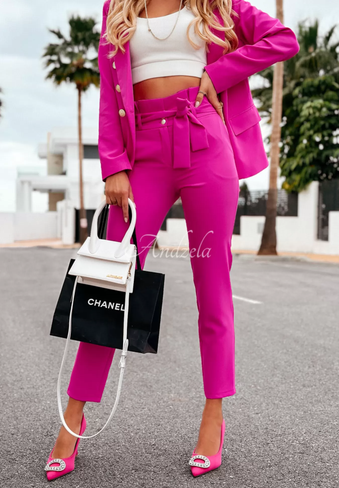 Shop Eleganckie Spodnie Z Paskiem I Want It, I Got It Fuksjowe Kobieta Garnitury