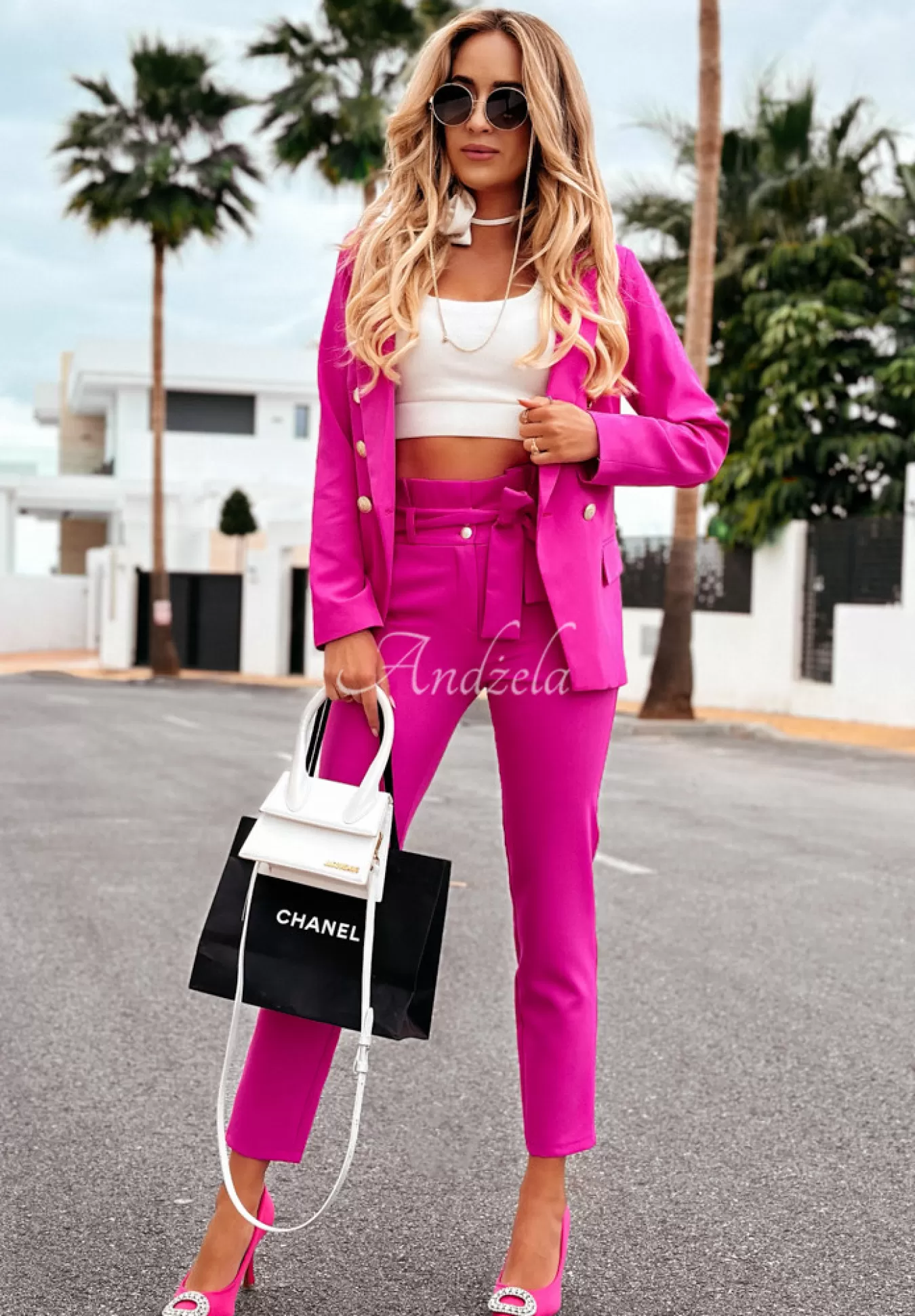 Shop Eleganckie Spodnie Z Paskiem I Want It, I Got It Fuksjowe Kobieta Garnitury