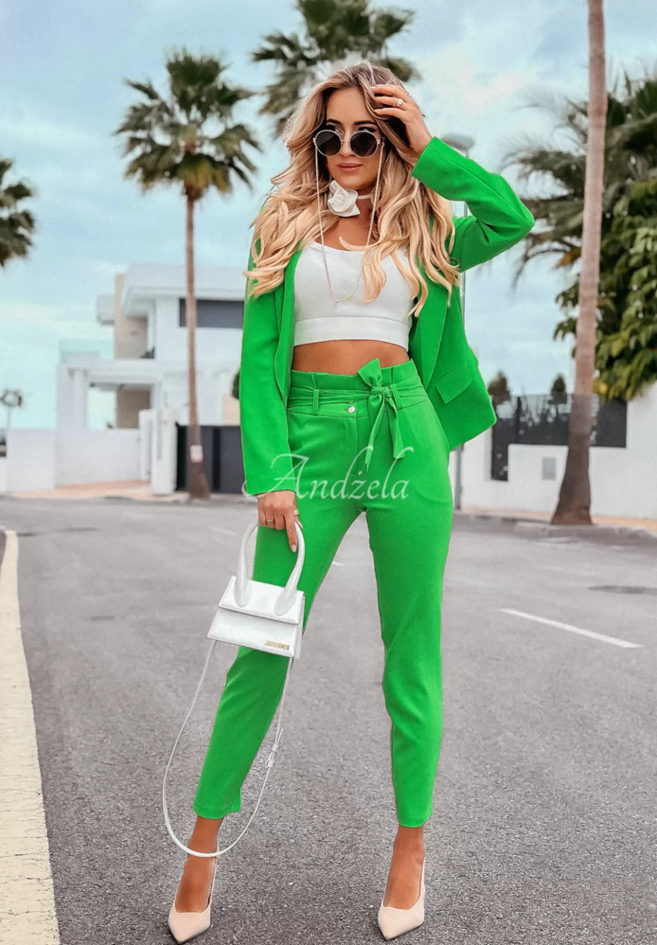 Discount Eleganckie Spodnie Z Paskiem I Want It, I Got It Zielone Kobieta Garnitury