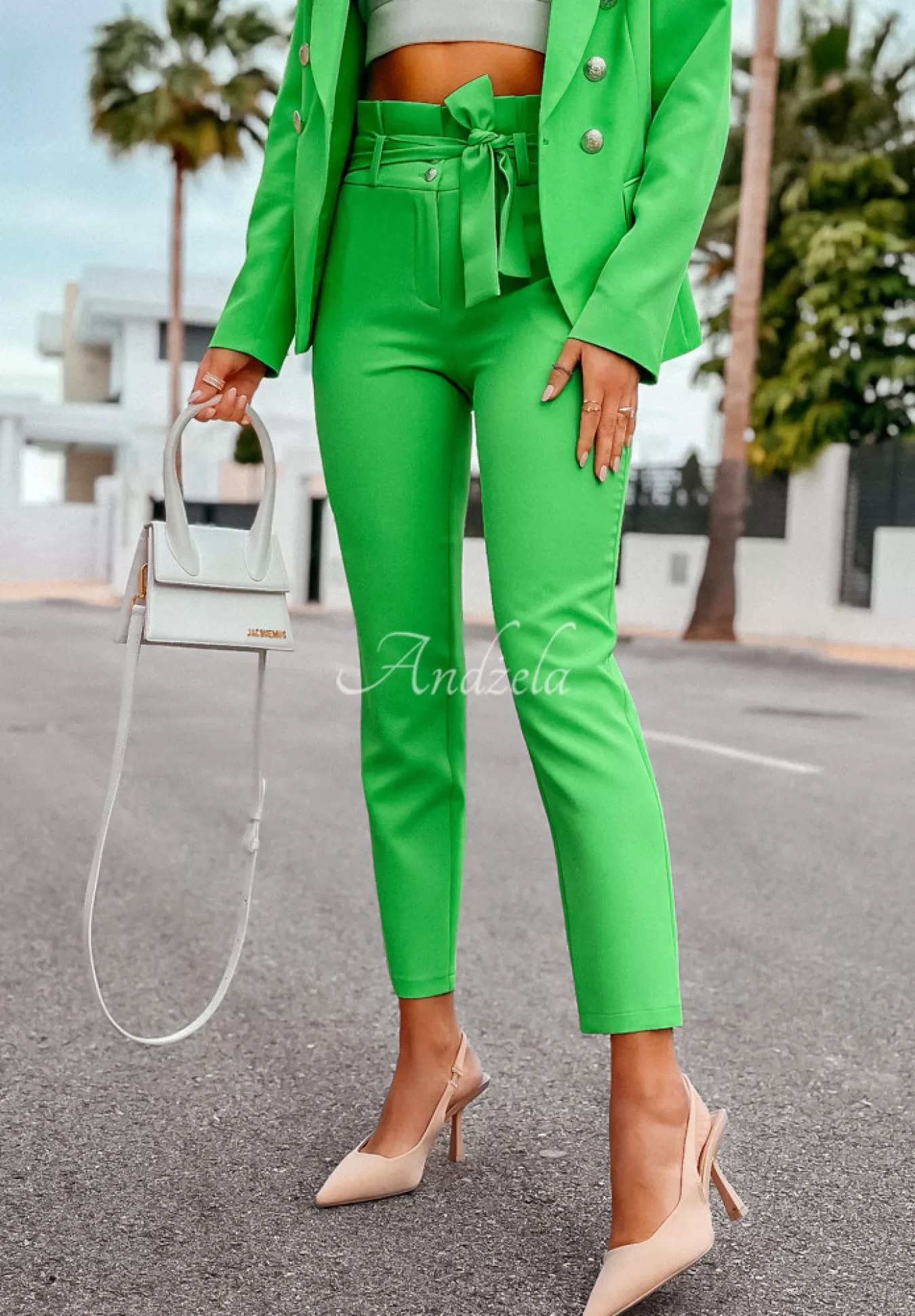 Discount Eleganckie Spodnie Z Paskiem I Want It, I Got It Zielone Kobieta Garnitury