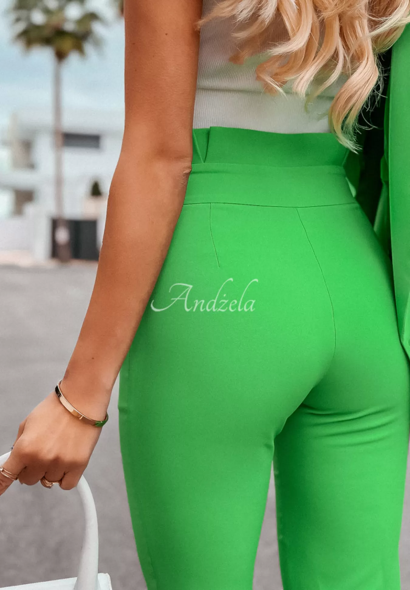 Discount Eleganckie Spodnie Z Paskiem I Want It, I Got It Zielone Kobieta Garnitury
