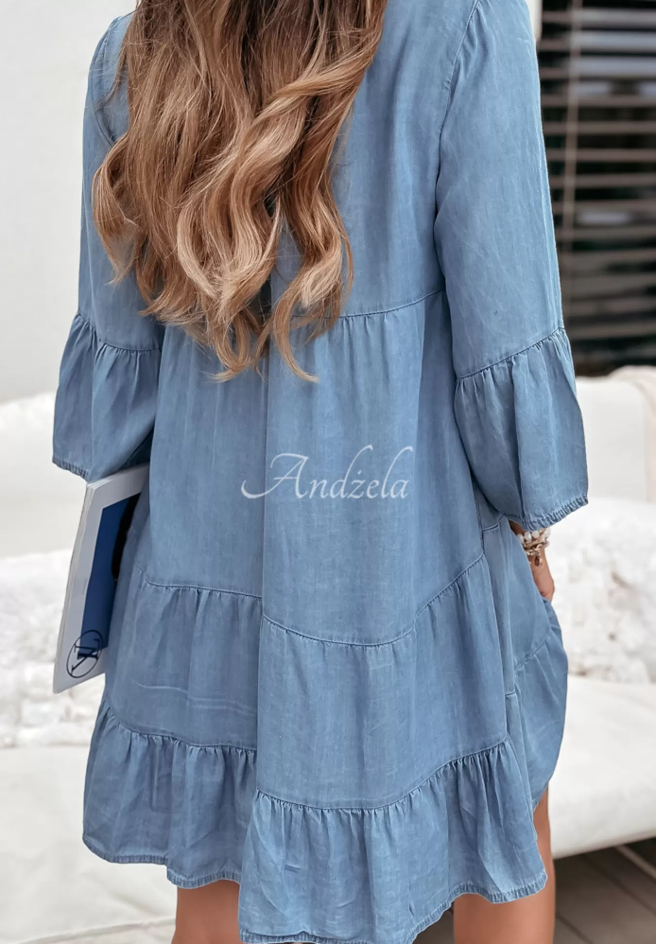 Shop Jeansowa Sukienka Oversize Z Falbankami Mamma Mia Jasnoniebieska Kobieta Sukienki
