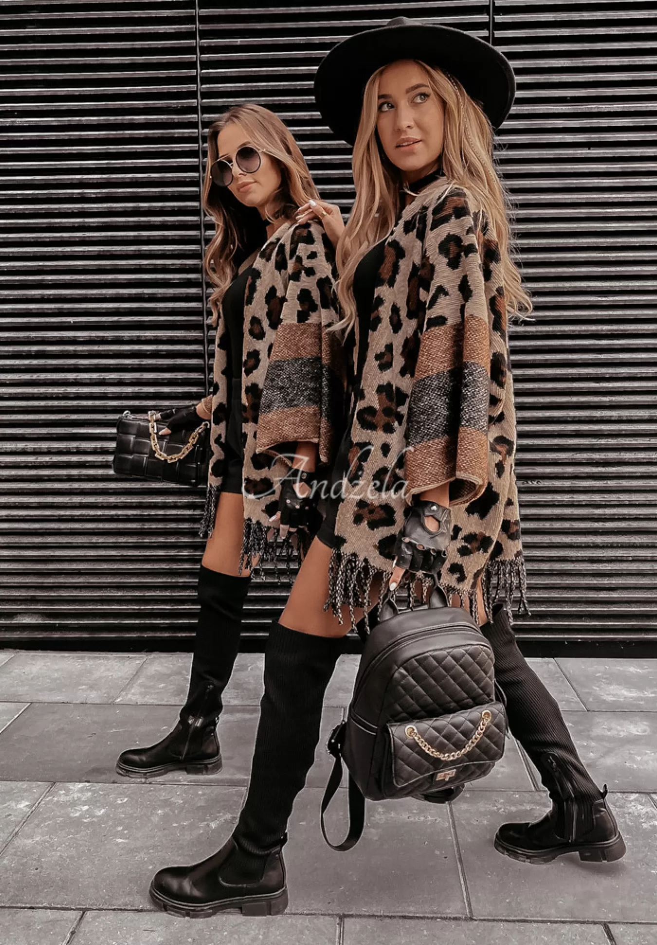 Store Kardigan Ponczo Oversize Z Fredzlami Savannah W Panterke Kobieta Kardigany