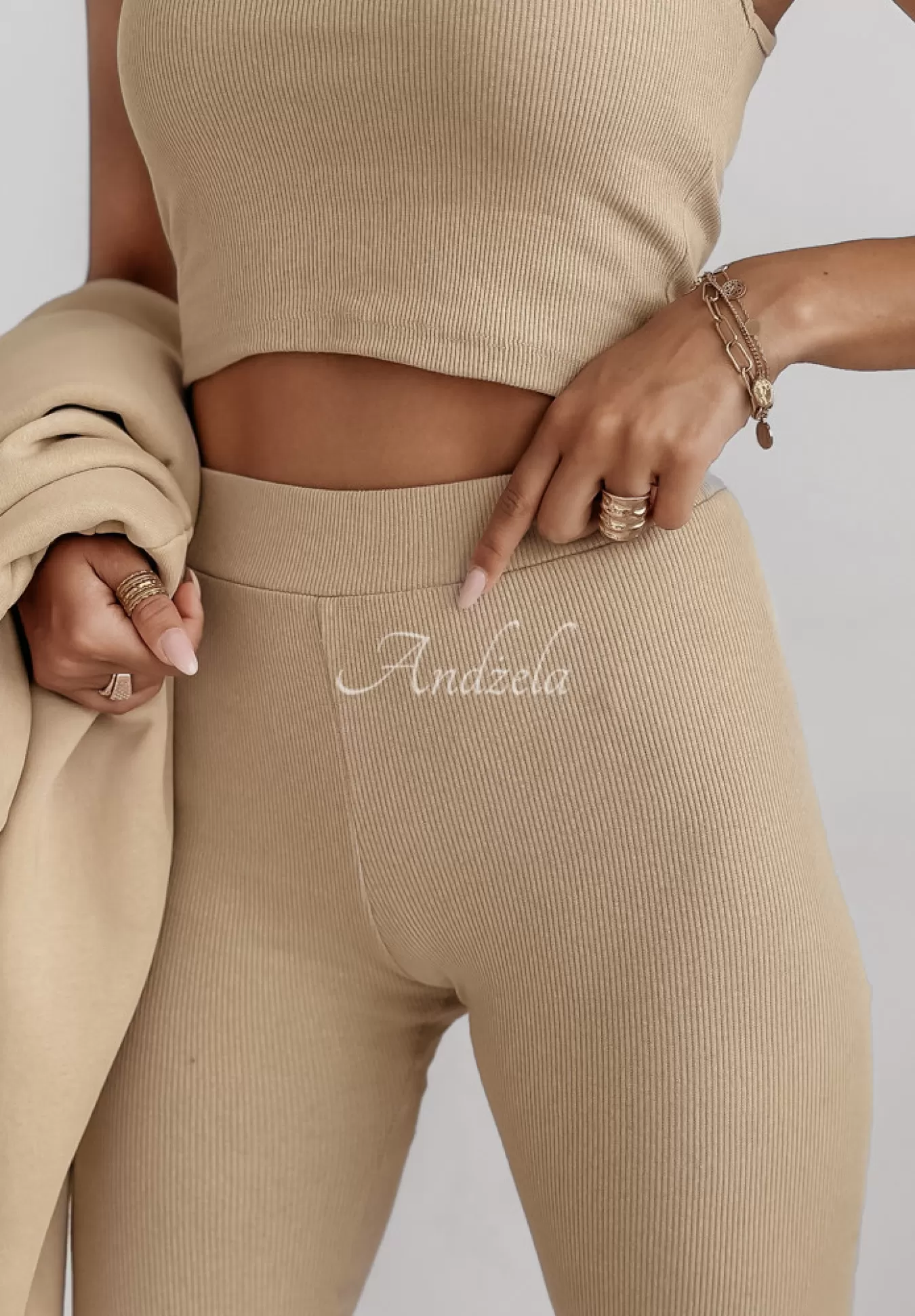Flash Sale Komplet Dresowy 3In1 Bluza, Legginsy I Top Classic Comfort Bezowy Kobieta Topy