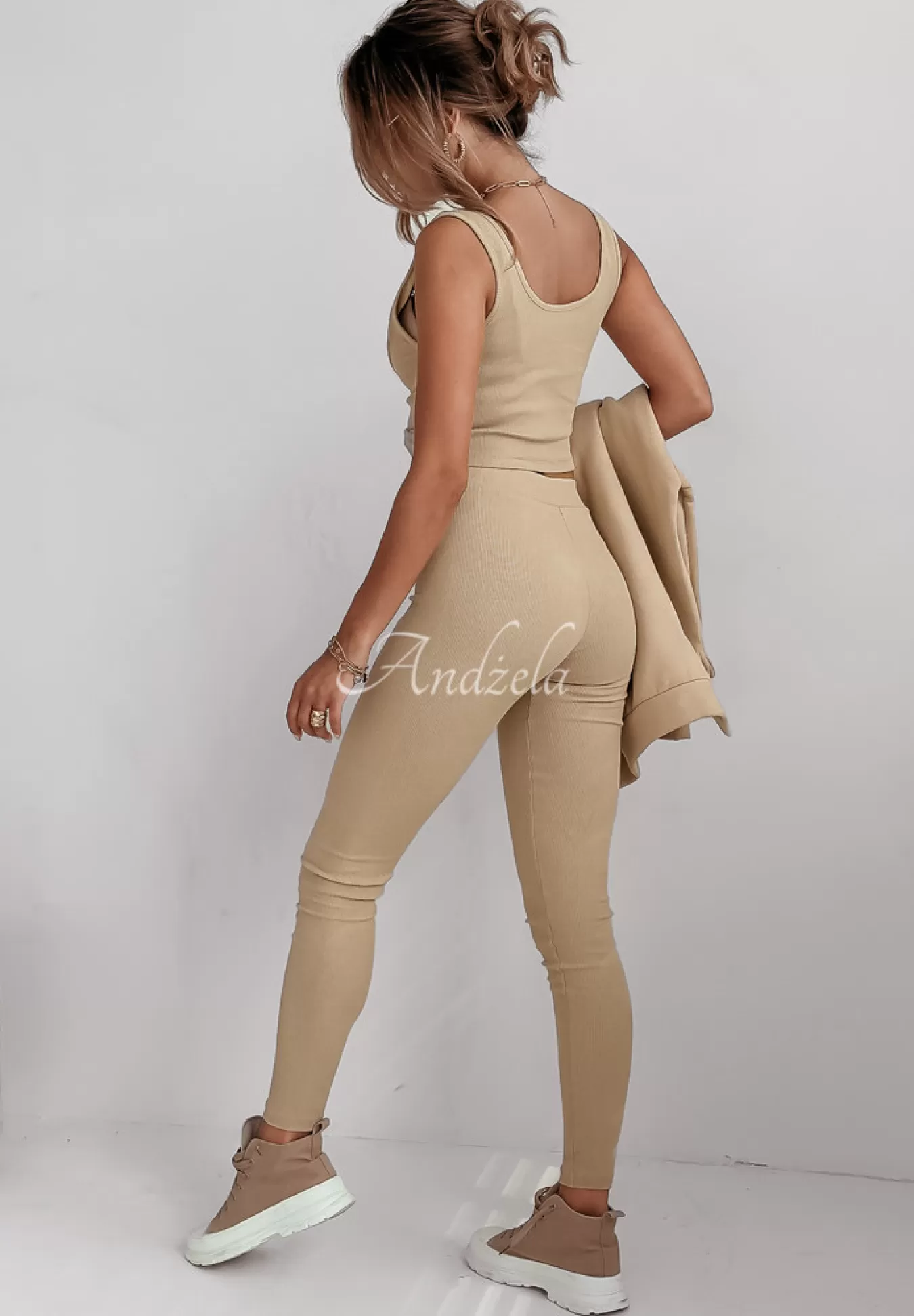Flash Sale Komplet Dresowy 3In1 Bluza, Legginsy I Top Classic Comfort Bezowy Kobieta Topy