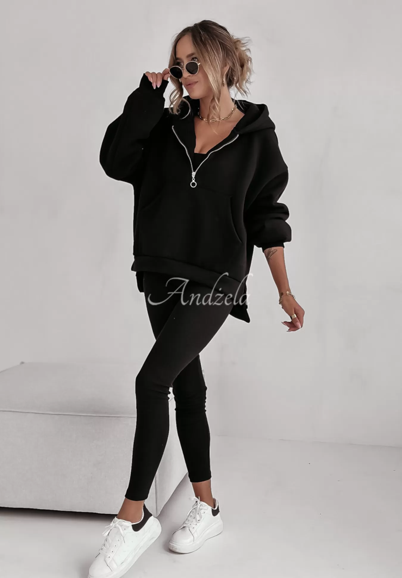 Best Sale Komplet Dresowy 3In1 Bluza, Legginsy I Top Classic Comfort Czarny Kobieta Topy