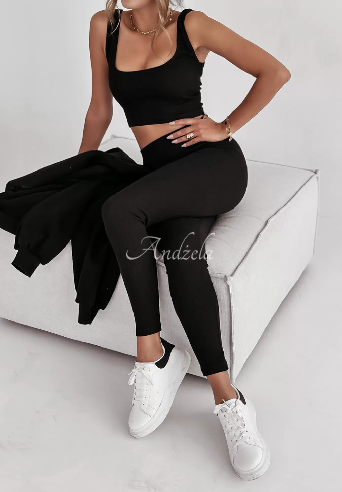 Best Sale Komplet Dresowy 3In1 Bluza, Legginsy I Top Classic Comfort Czarny Kobieta Topy