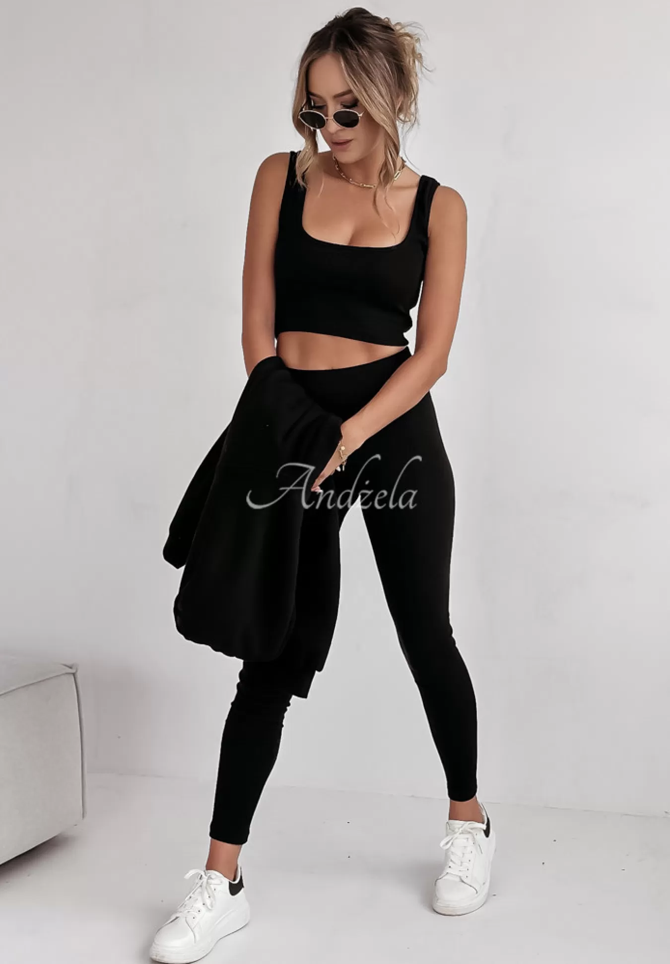 Best Sale Komplet Dresowy 3In1 Bluza, Legginsy I Top Classic Comfort Czarny Kobieta Topy