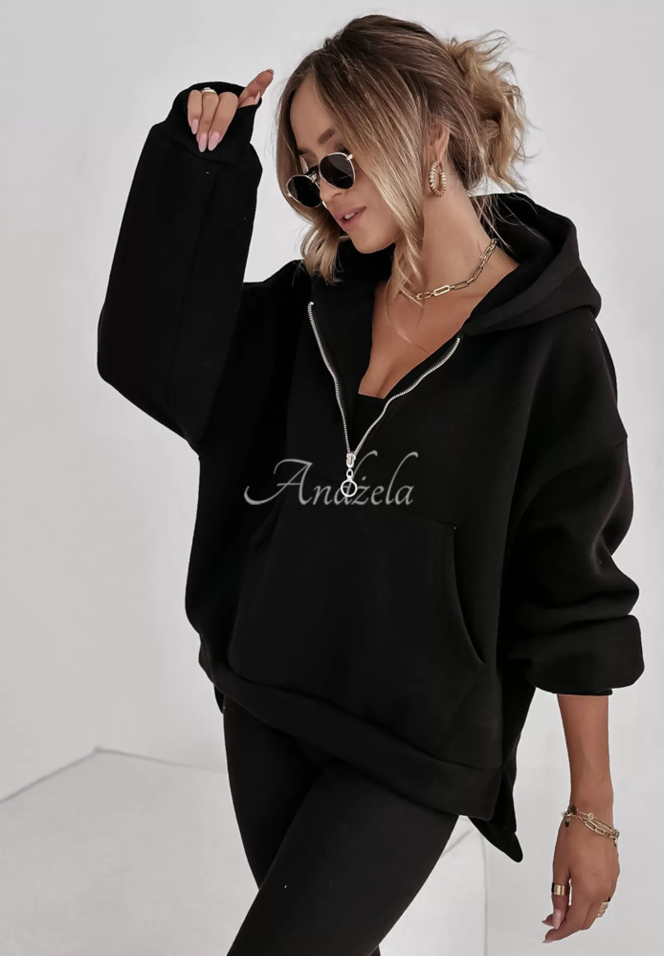 Best Sale Komplet Dresowy 3In1 Bluza, Legginsy I Top Classic Comfort Czarny Kobieta Topy