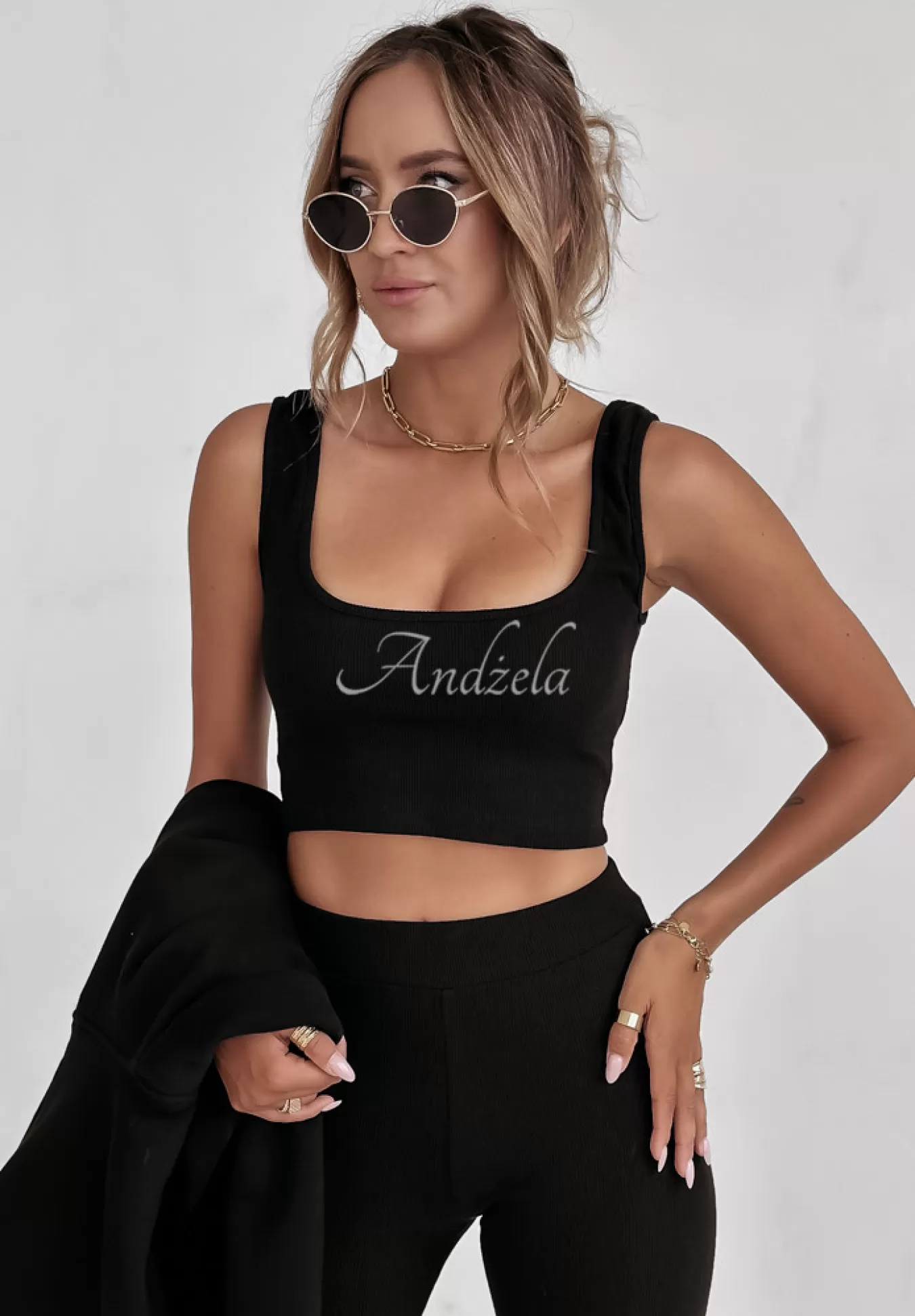Best Sale Komplet Dresowy 3In1 Bluza, Legginsy I Top Classic Comfort Czarny Kobieta Topy
