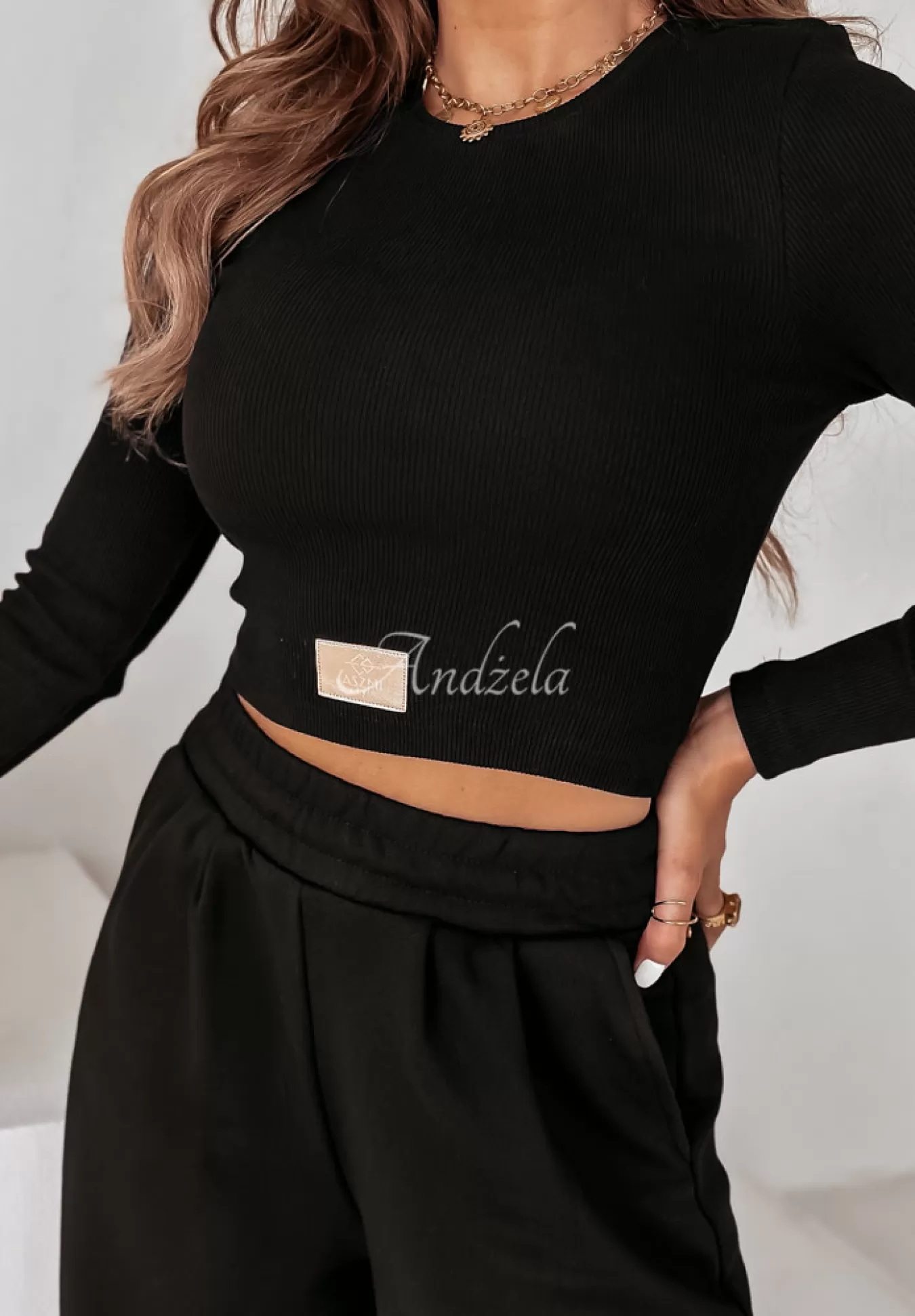 Discount Komplet Prazkowana Bluzka I Spodnie Wide Leg Don'T Stop Czarny Kobieta Bluzki