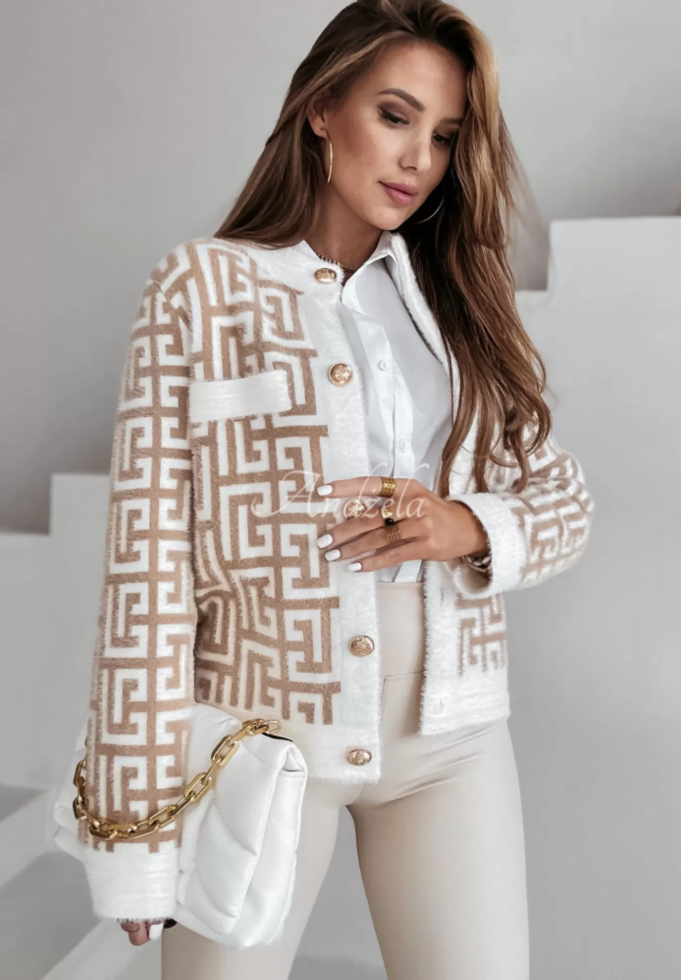 Flash Sale Krotka Kurtka Alpaka We Wzory I'M In Heaven Ecru Kobieta Kurtki