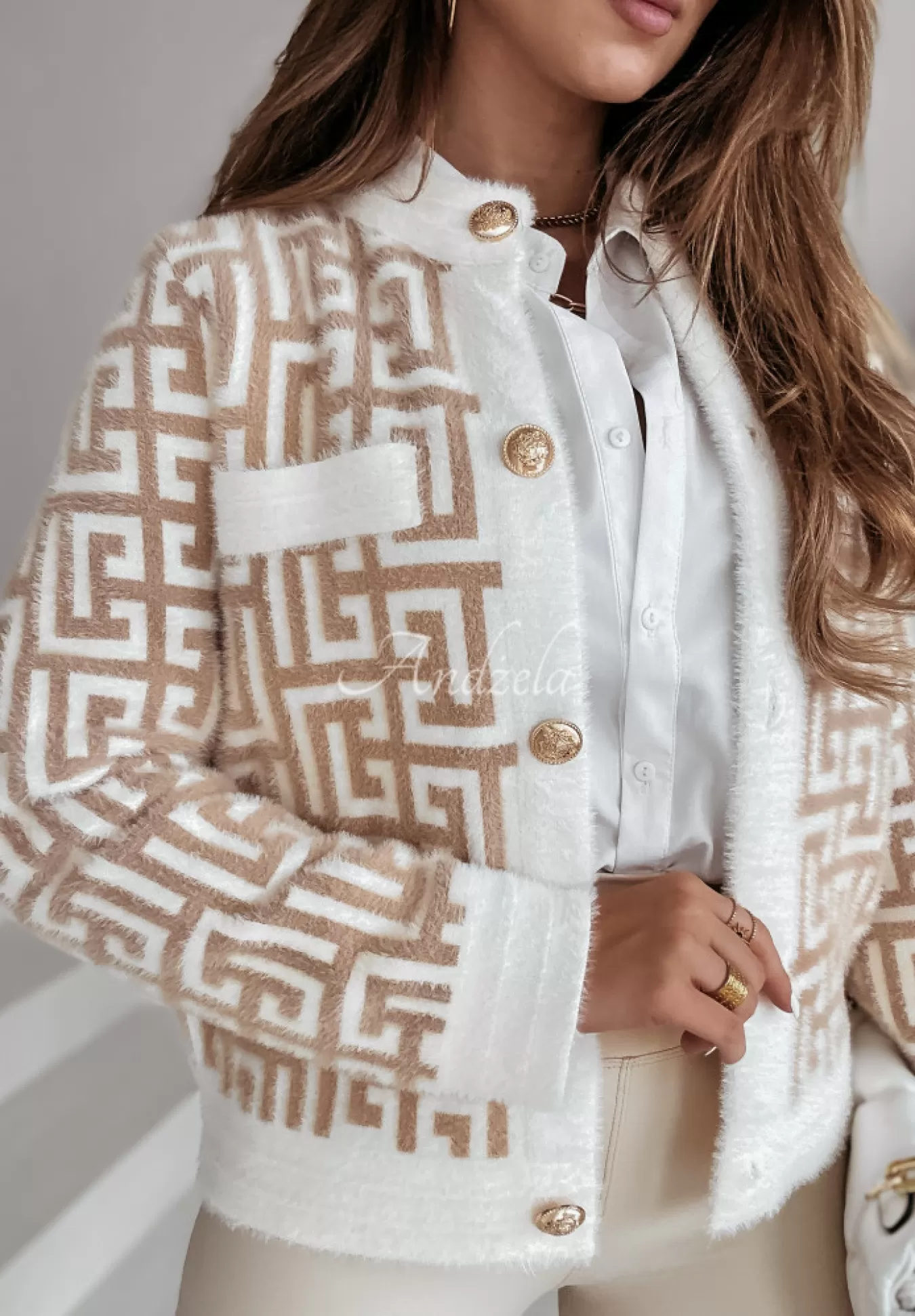 Flash Sale Krotka Kurtka Alpaka We Wzory I'M In Heaven Ecru Kobieta Kurtki