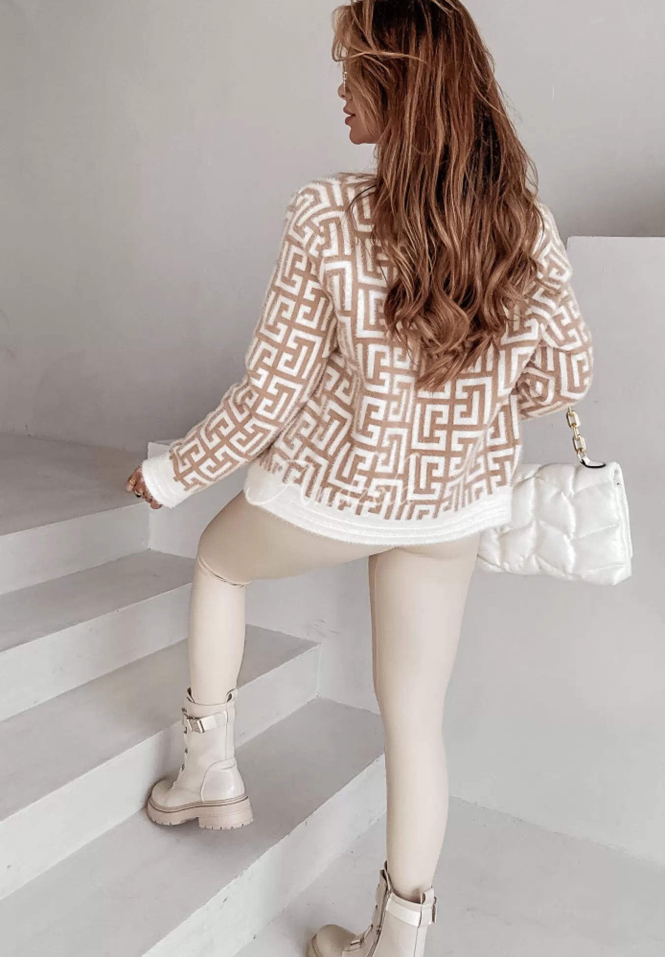 Flash Sale Krotka Kurtka Alpaka We Wzory I'M In Heaven Ecru Kobieta Kurtki