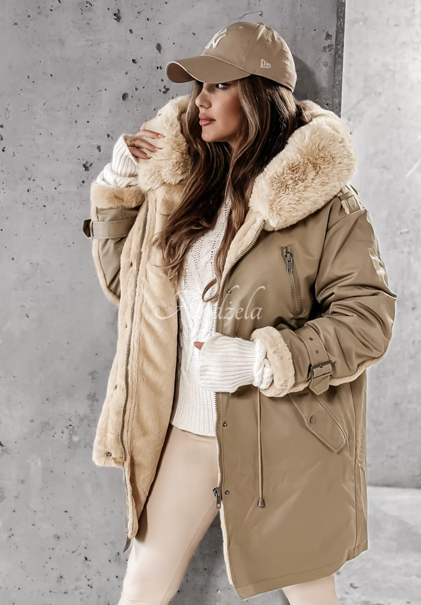 Fashion Kurtka Parka Z Futerkiem Canada Khaki Kobieta Kurtki