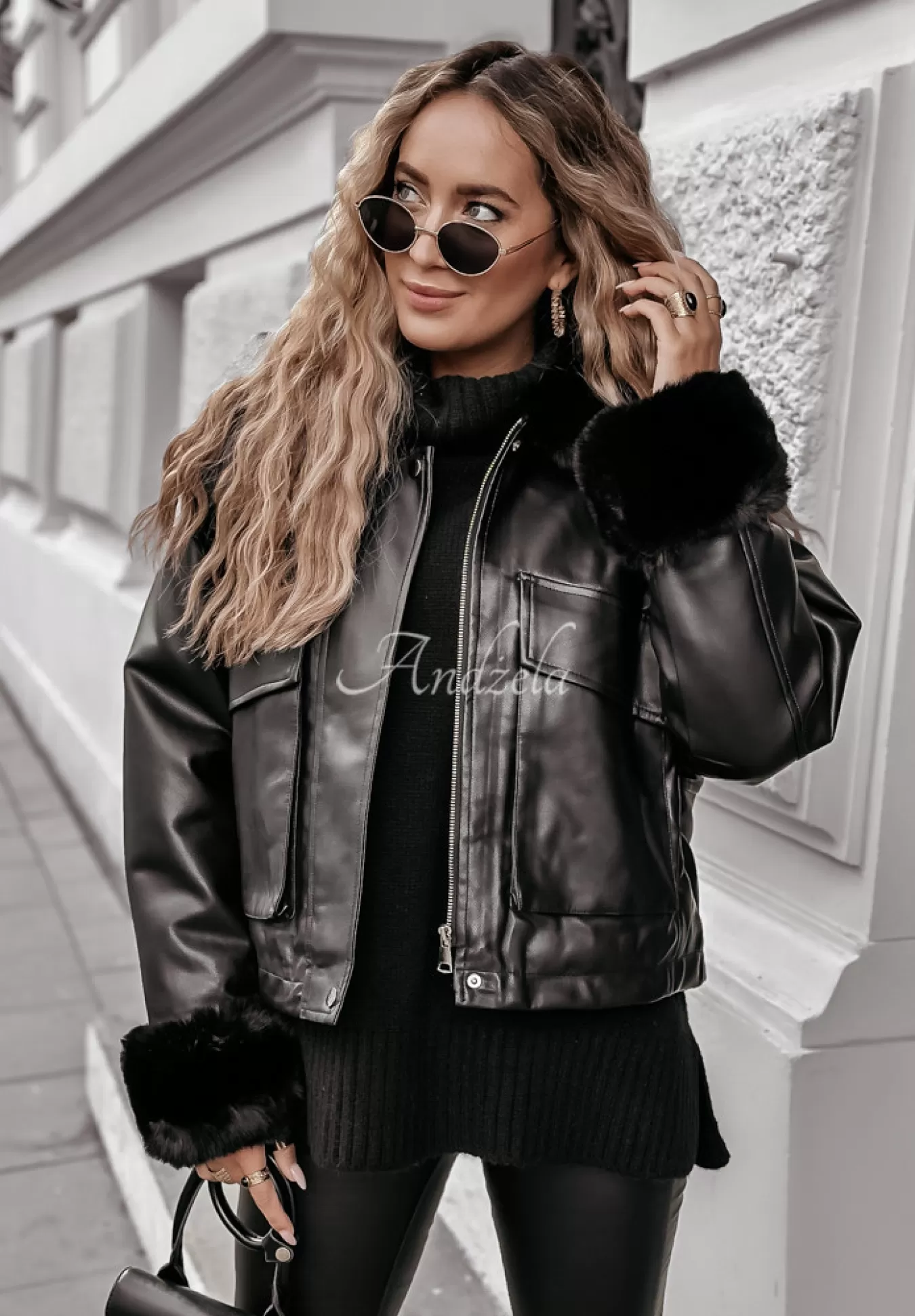 Best Kurtka Z Imitacji Skory Z Futerkiem Shopaholic Czarna Kobieta Kurtki