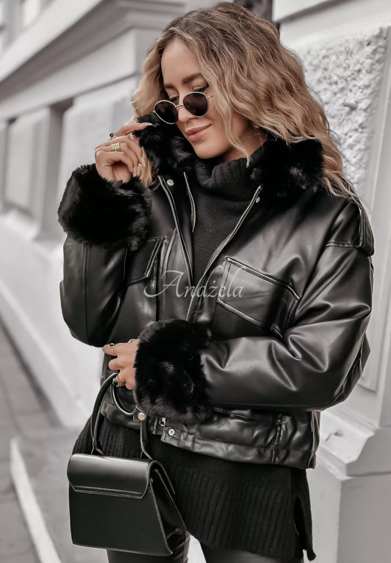 Best Kurtka Z Imitacji Skory Z Futerkiem Shopaholic Czarna Kobieta Kurtki
